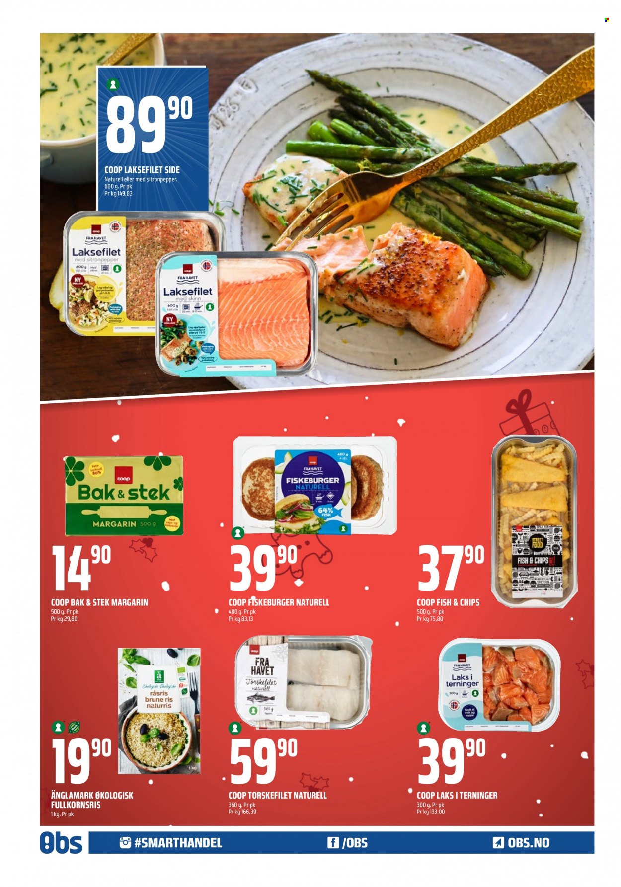 thumbnail - Kundeavis Coop Obs - 28.11.2021 - 5.12.2021 - Produkter fra tilbudsaviser - laksefilet, fisk, margarin, chips, ris, fullkornsris. Side 4.