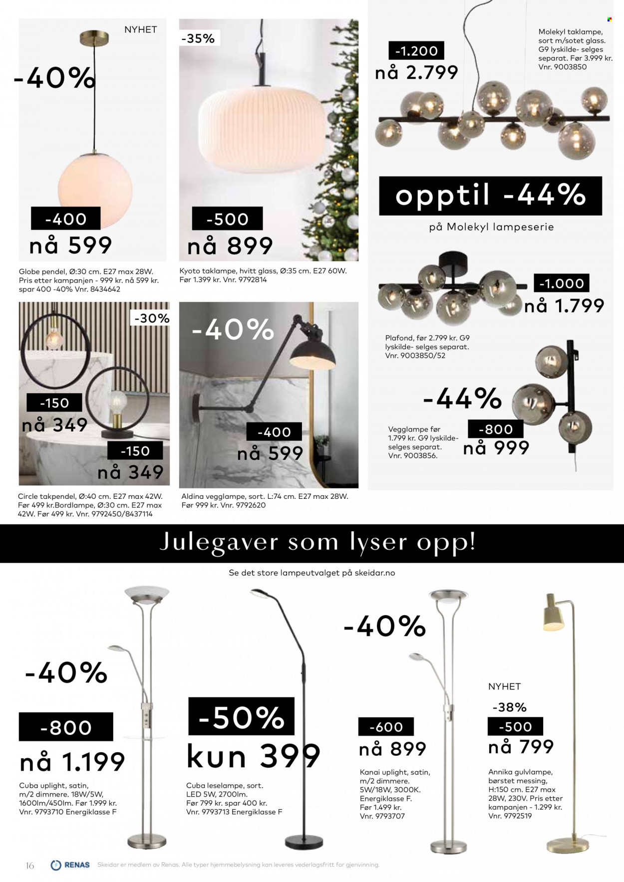 thumbnail - Kundeavis Skeidar - 29.11.2021 - 5.12.2021 - Produkter fra tilbudsaviser - Kyoto, bordlampe, taklampe, vegglampe. Side 16.