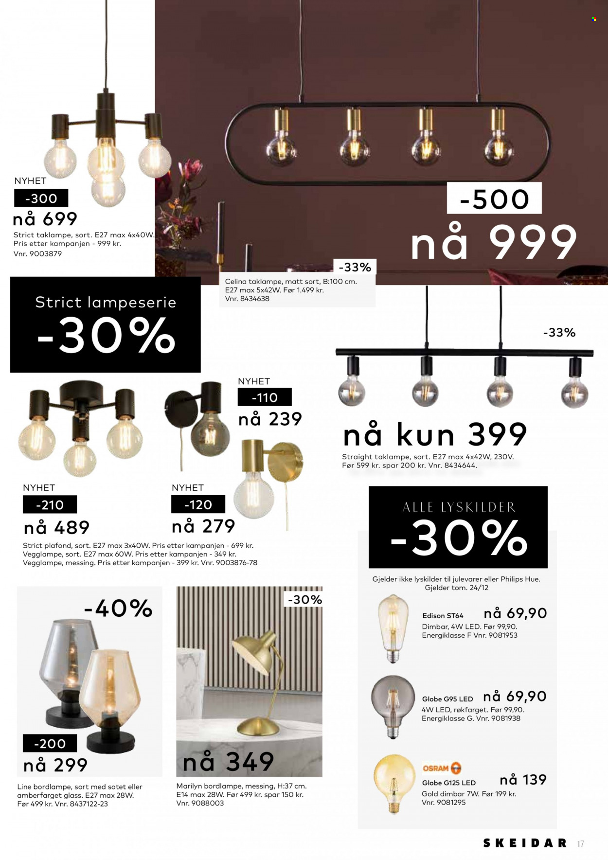 thumbnail - Kundeavis Skeidar - 29.11.2021 - 5.12.2021 - Produkter fra tilbudsaviser - Philips, bordlampe, taklampe, vegglampe. Side 17.