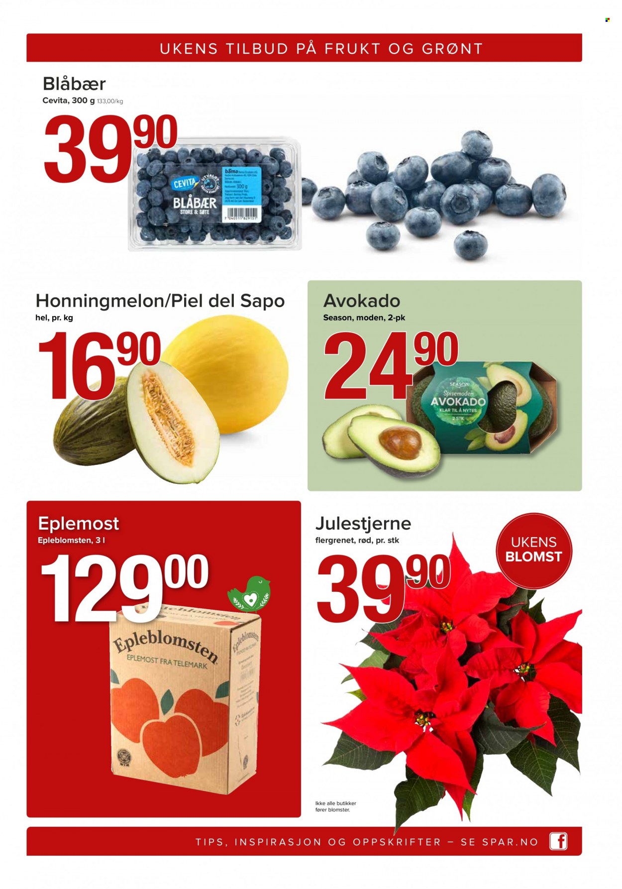 thumbnail - Kundeavis SPAR - 6.12.2021 - 12.12.2021 - Produkter fra tilbudsaviser - blåbær, honningmelon, melon, avokado, blomster. Side 5.