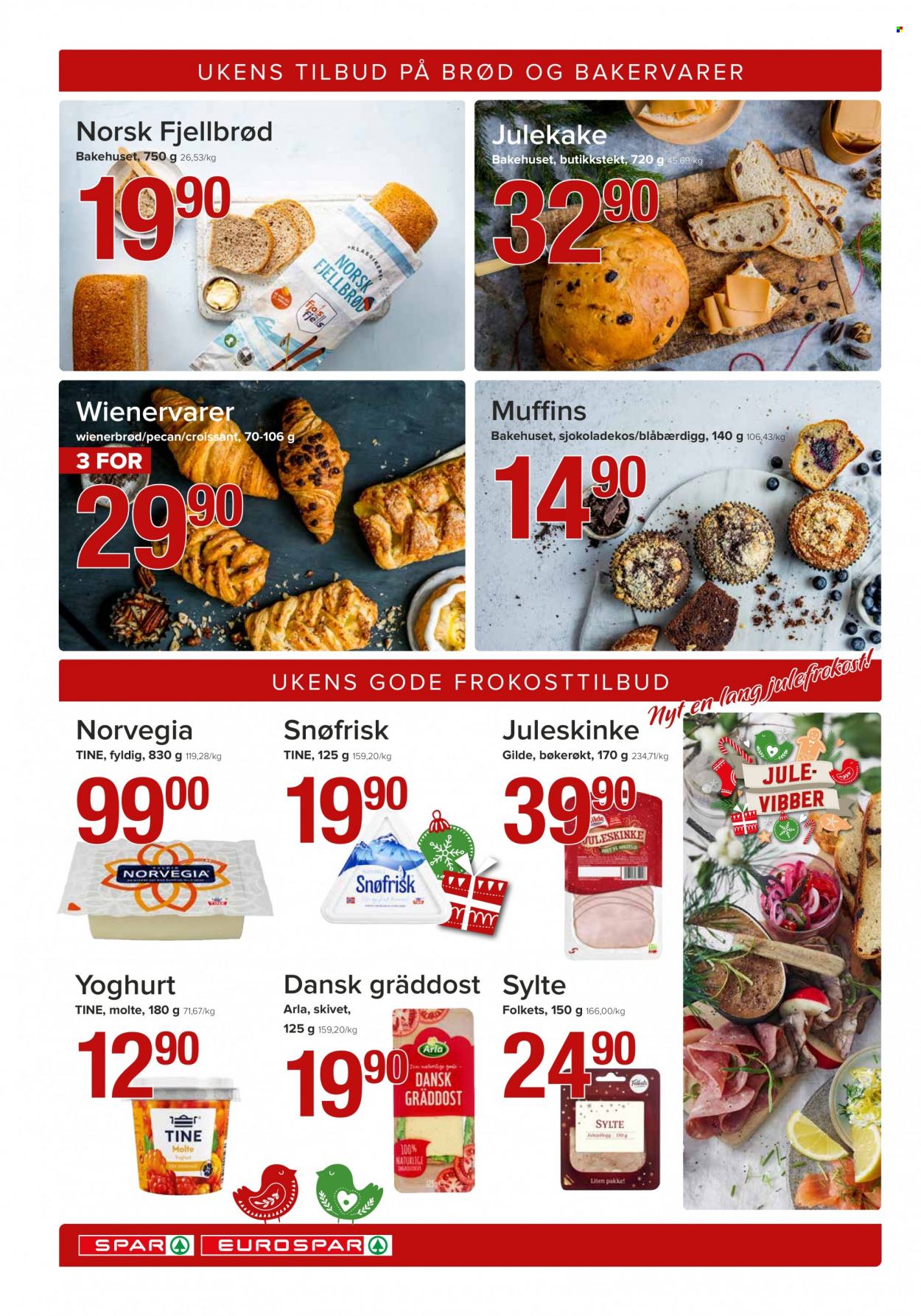 thumbnail - Kundeavis SPAR - 6.12.2021 - 12.12.2021 - Produkter fra tilbudsaviser - brød, croissants, julekake, muffins, Norvegia, juleskinke, sylte, hat. Side 6.