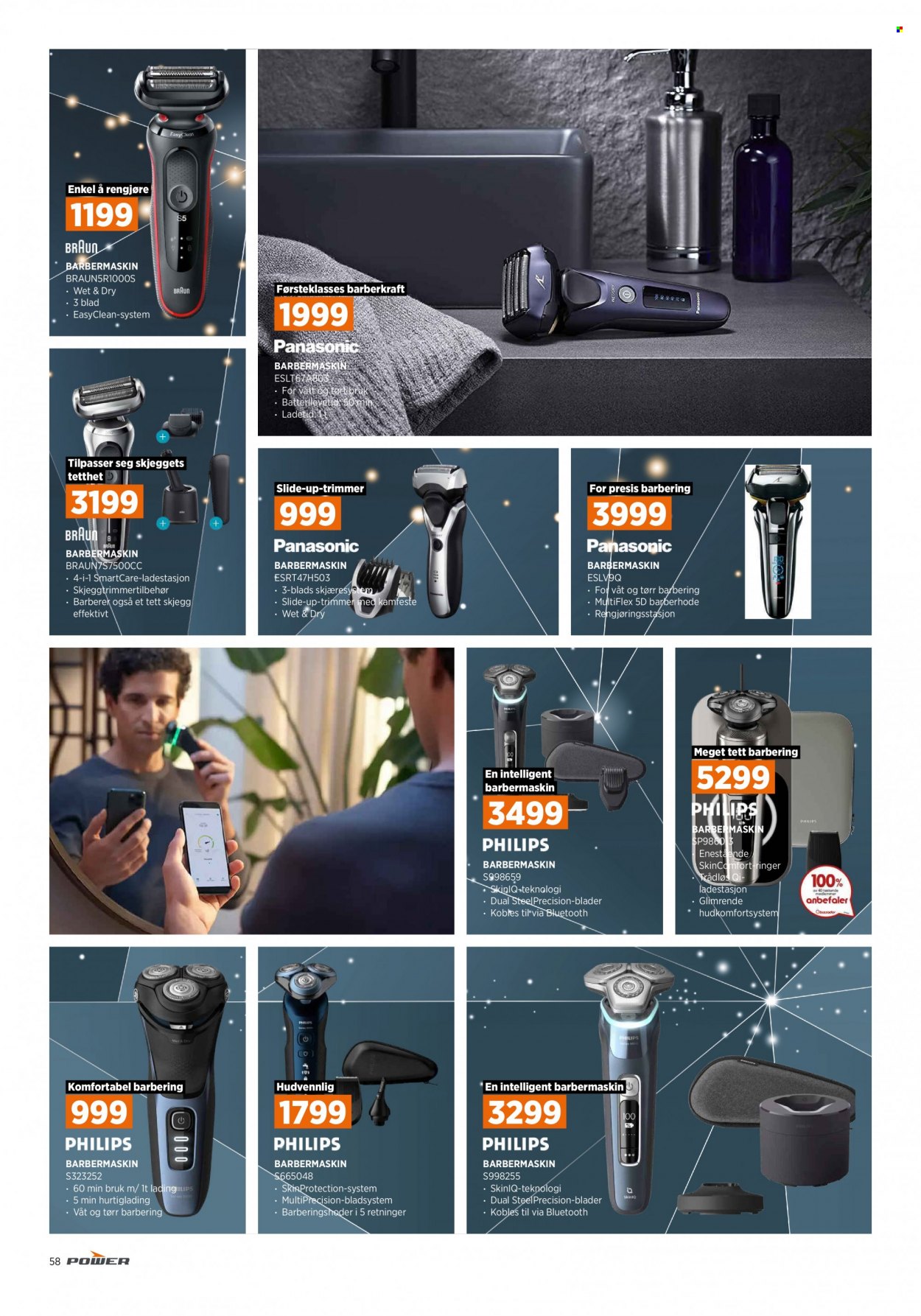 thumbnail - Kundeavis Power - Produkter fra tilbudsaviser - Panasonic, Philips, ladestasjon, trimmer, barbermaskin. Side 58.