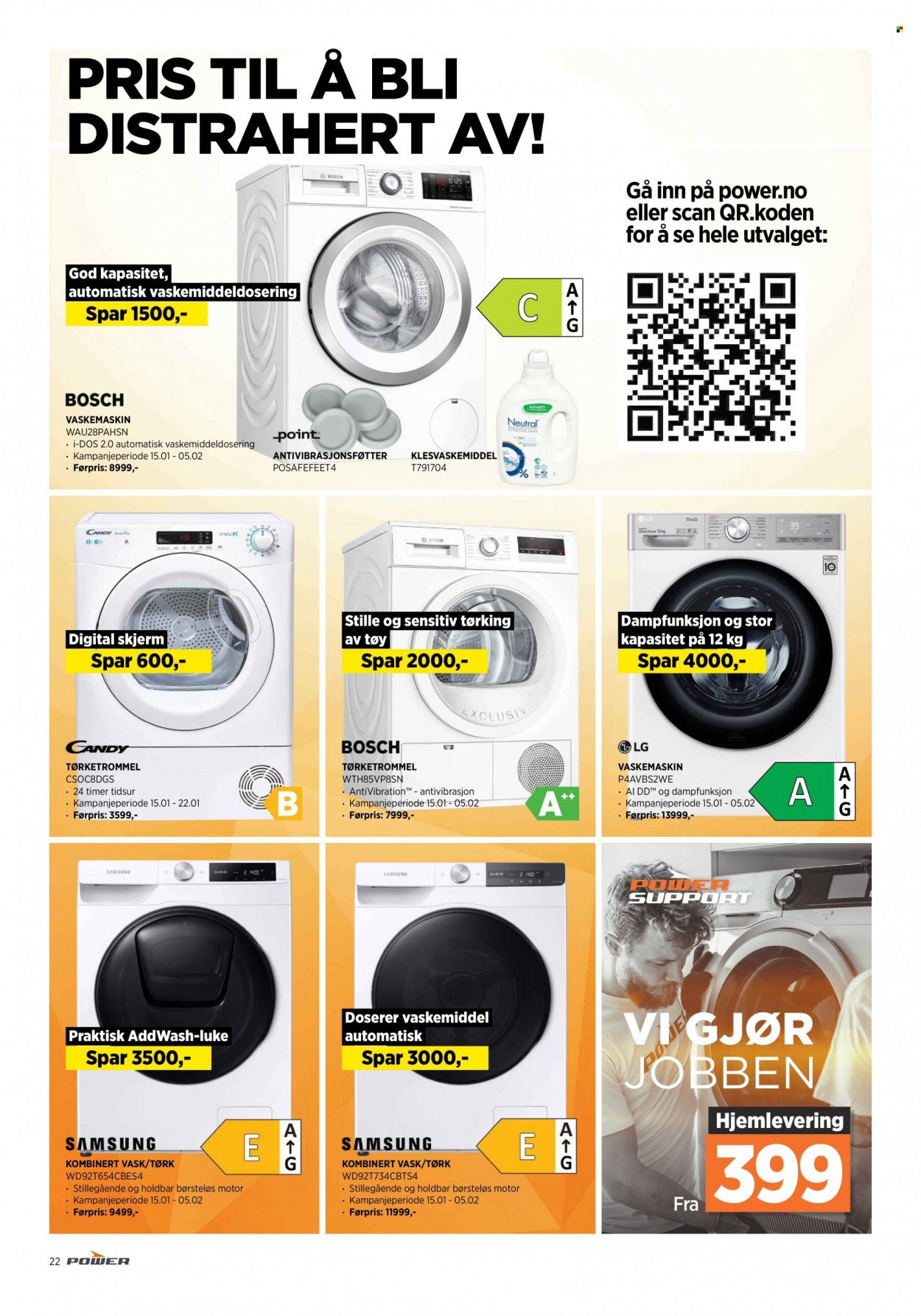 thumbnail - Kundeavis Power - 15.1.2022 - 22.1.2022 - Produkter fra tilbudsaviser - LG, Samsung, skjerm, Bosch, vaskemaskin, kombinert vask/tørk, tørketrommel. Side 22.