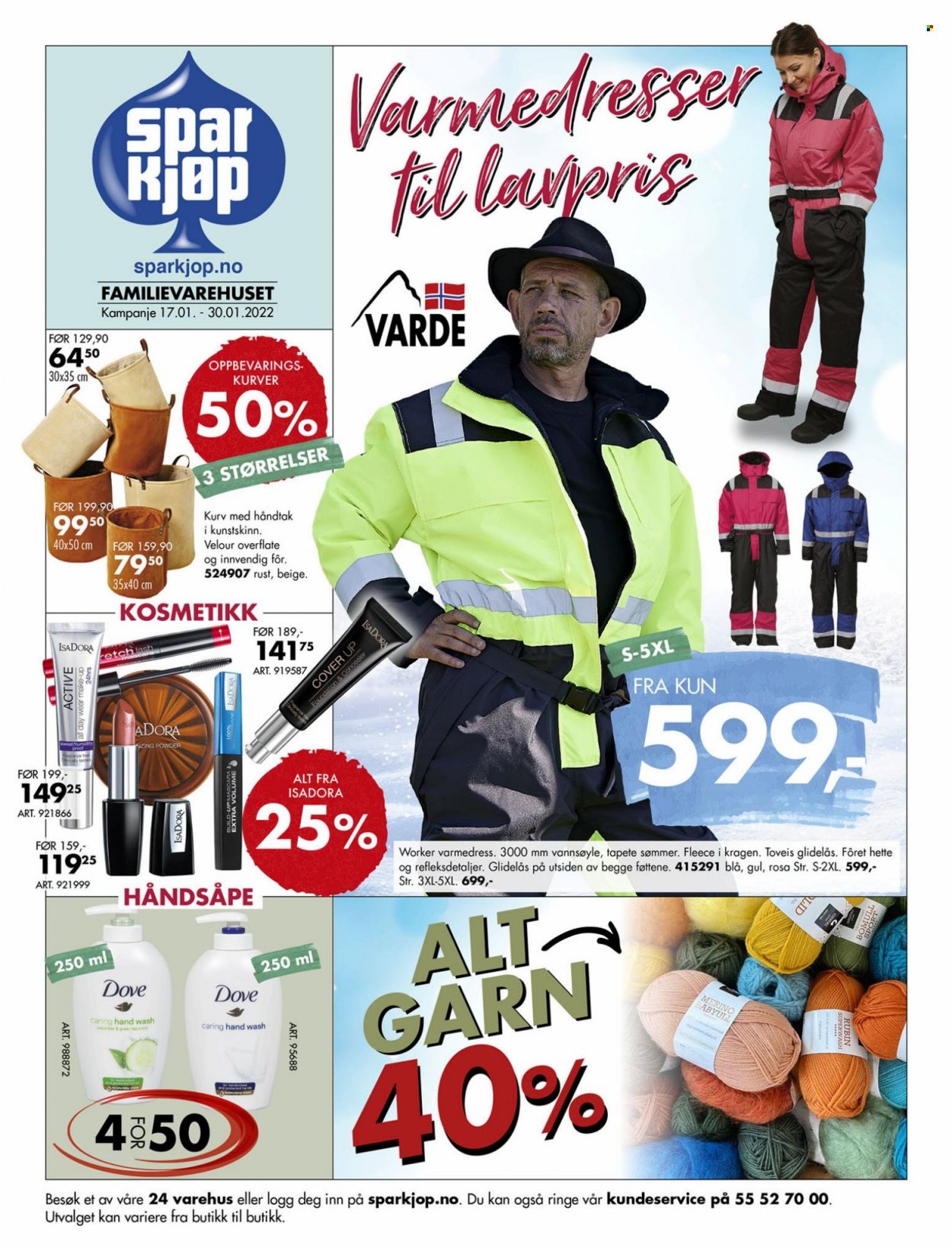thumbnail - Kundeavis Sparkjøp - 17.1.2022 - 30.1.2022 - Produkter fra tilbudsaviser - Dove, håndsåpe, concealer, kurv, garn. Side 1.