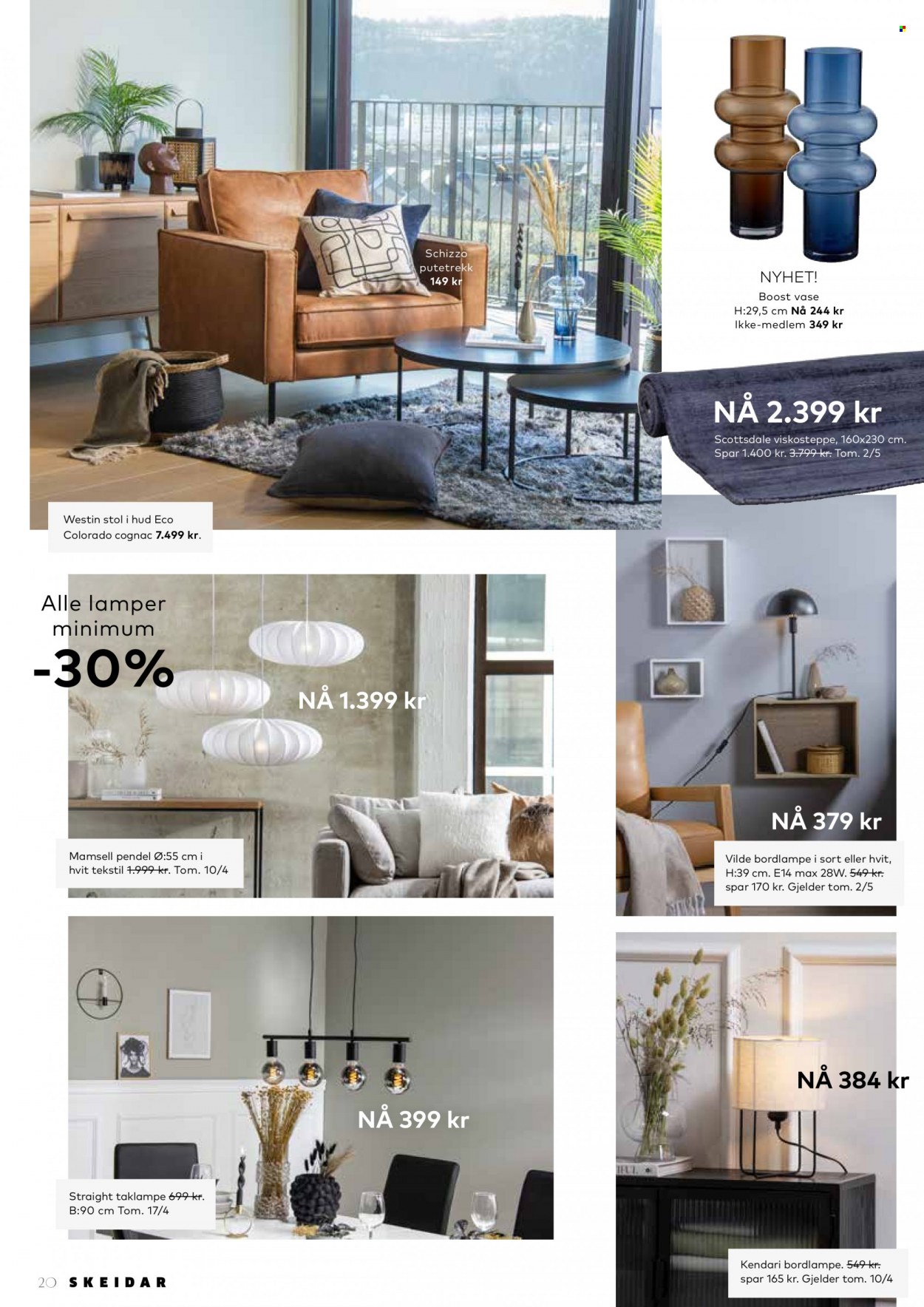 thumbnail - Kundeavis Skeidar - Produkter fra tilbudsaviser - putetrekk, stol, bordlampe, taklampe. Side 20.