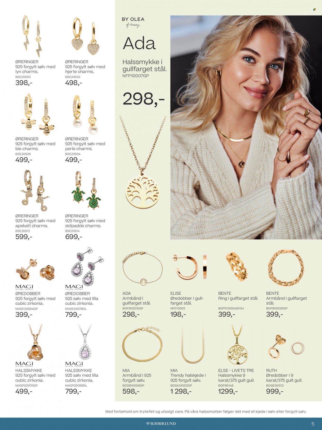 thumbnail - Kundeavis Bjørklund - 26.4.2022 - 17.5.2022 - Produkter fra tilbudsaviser - armbånd, halskjede, øredobber, ring. Side 5.