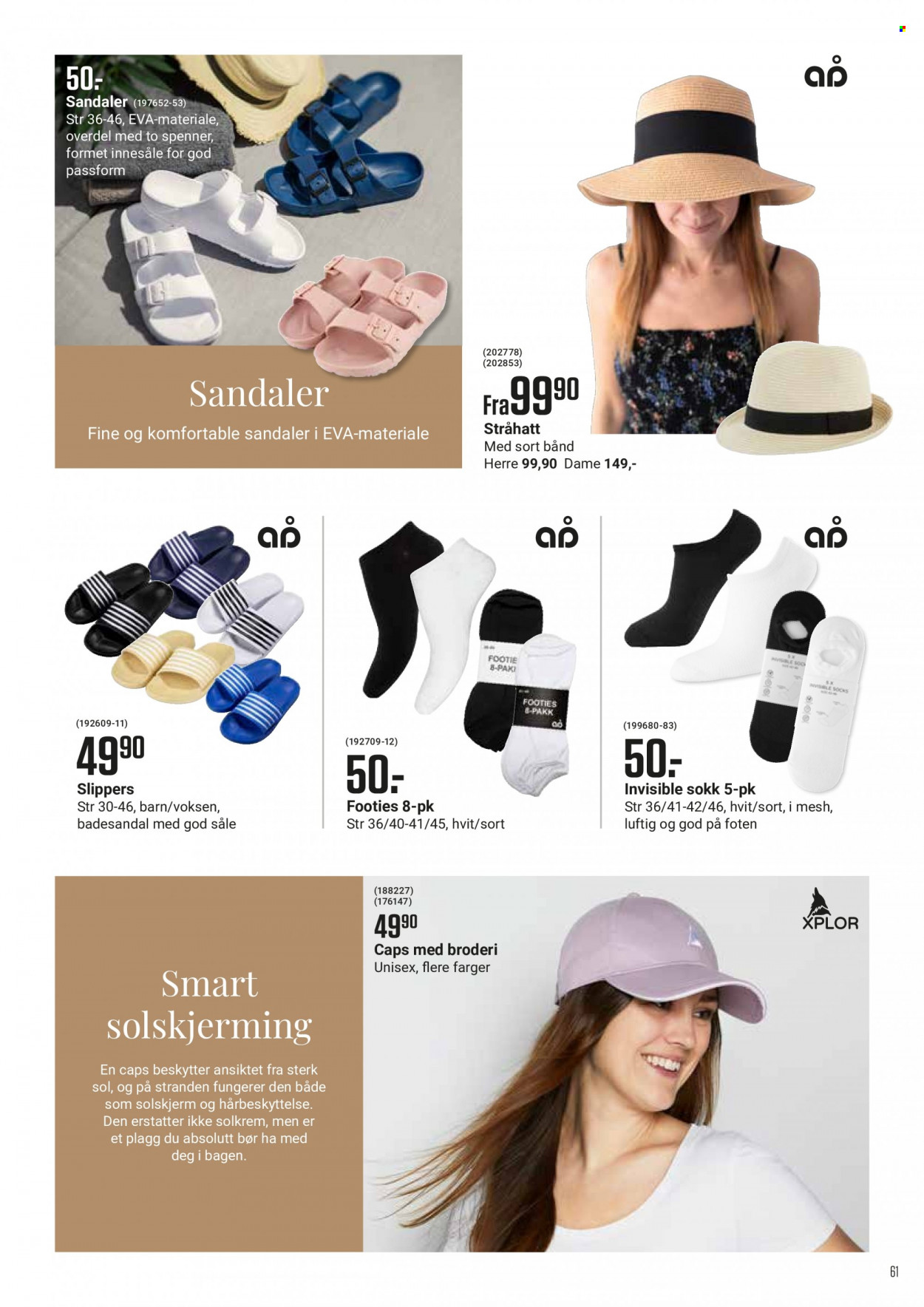 thumbnail - Kundeavis Europris - Produkter fra tilbudsaviser - solkrem, stråhatt, sandal. Side 61.