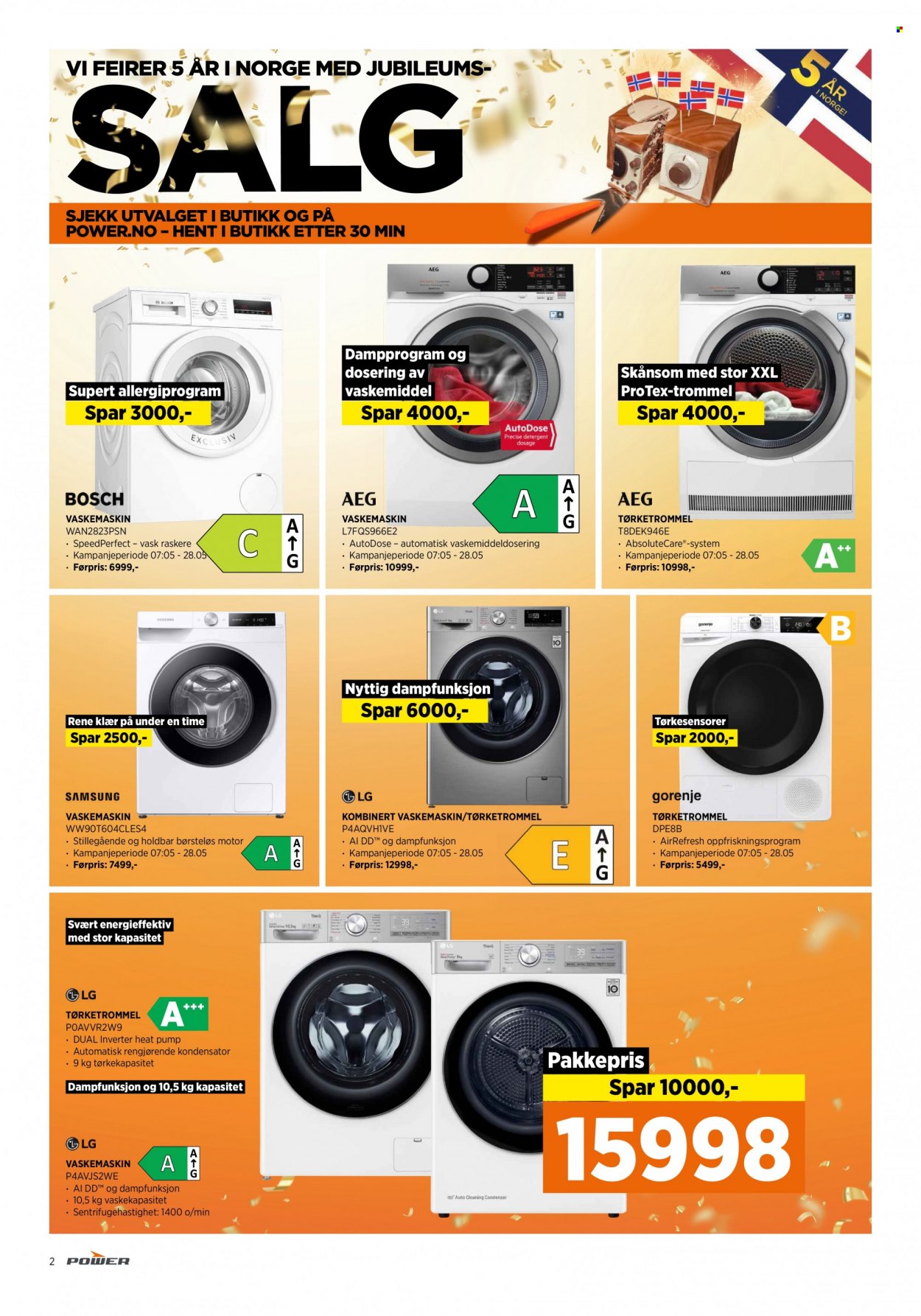 thumbnail - Kundeavis Power - 14.5.2022 - 21.5.2022 - Produkter fra tilbudsaviser - Samsung, Bosch, vaskemaskin, tørketrommel. Side 2.