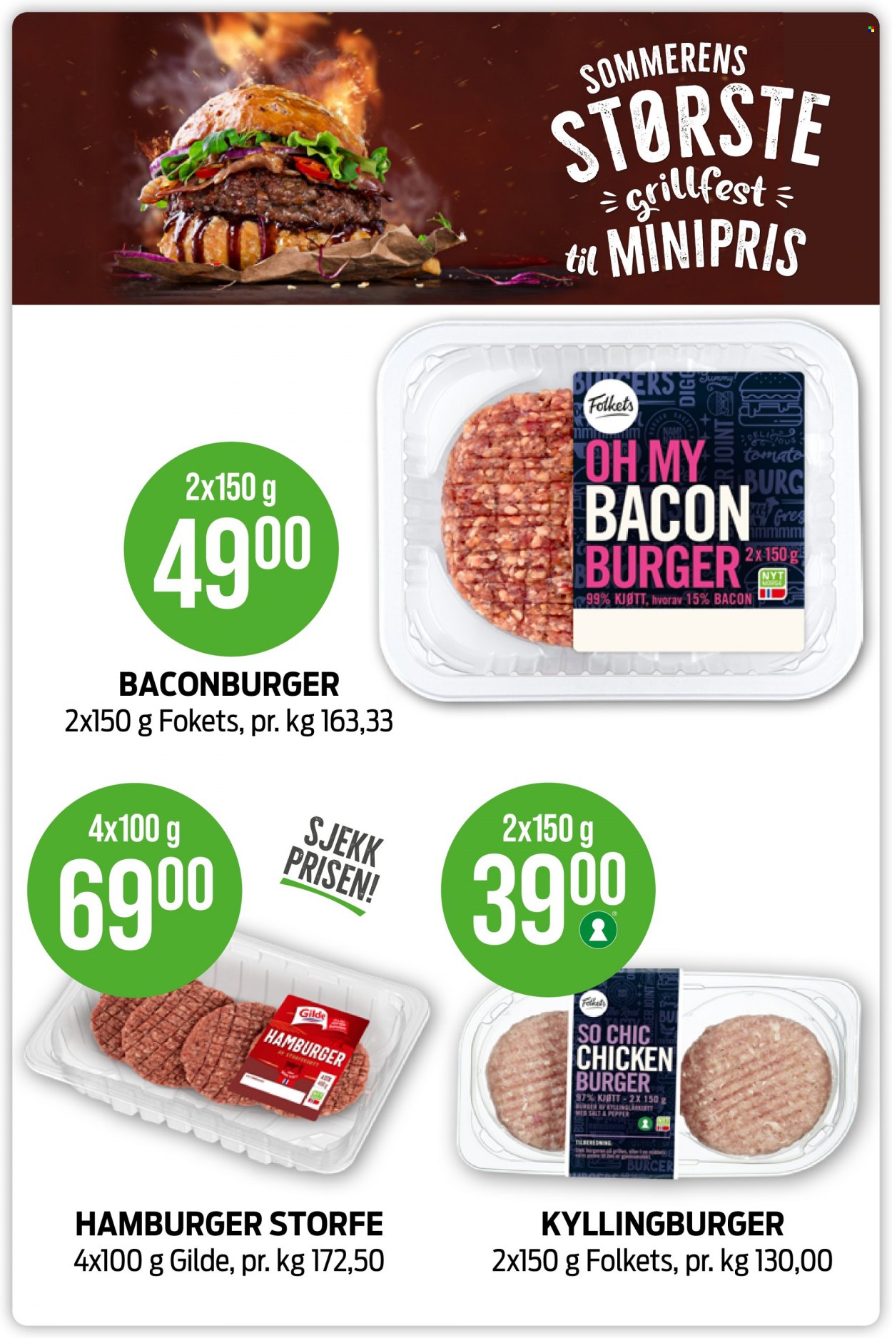 thumbnail - Kundeavis KIWI - Produkter fra tilbudsaviser - burger, baconburger, kyllingburger, bacon. Side 3.