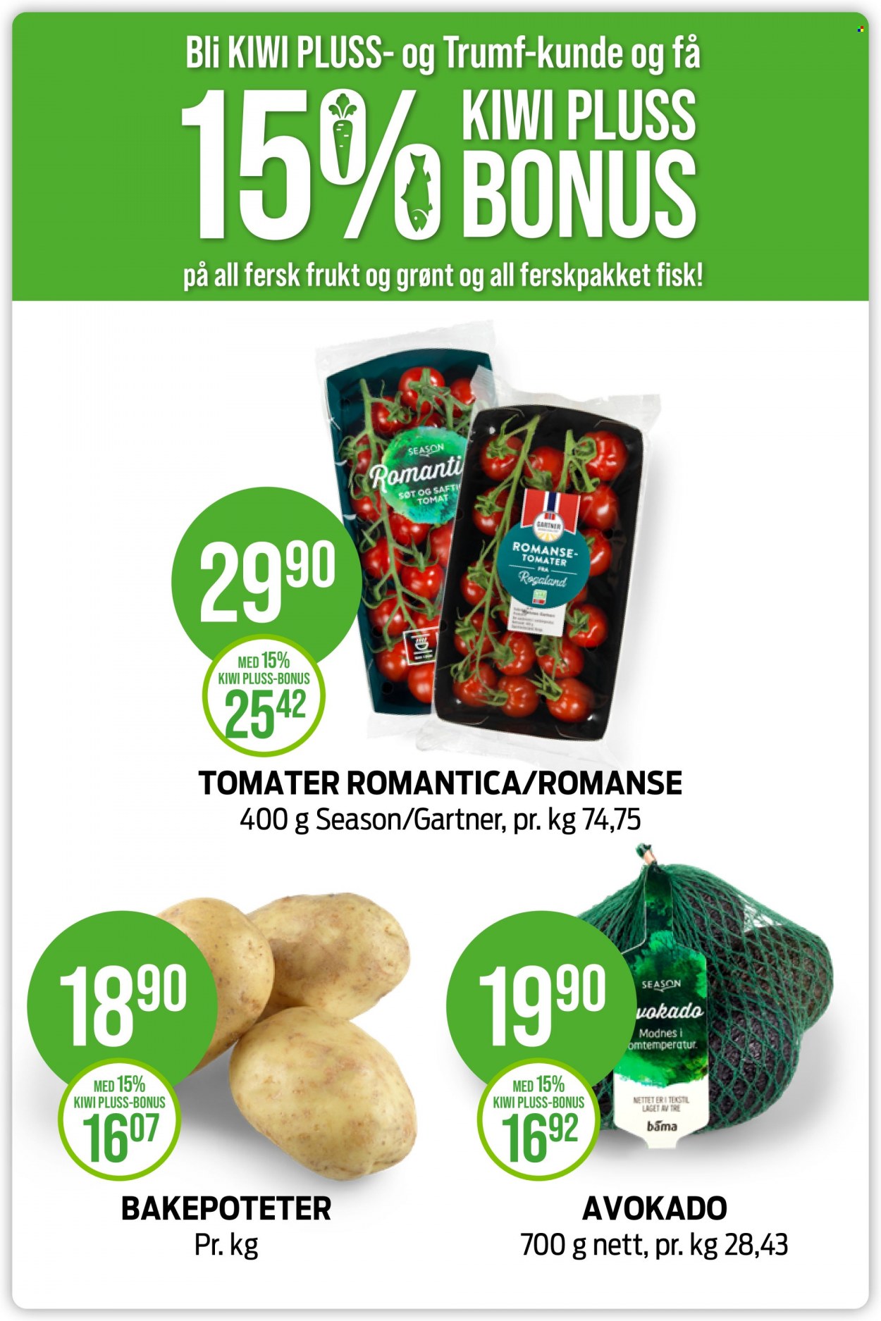 thumbnail - Kundeavis KIWI - Produkter fra tilbudsaviser - avokado, tomat, fisk. Side 23.