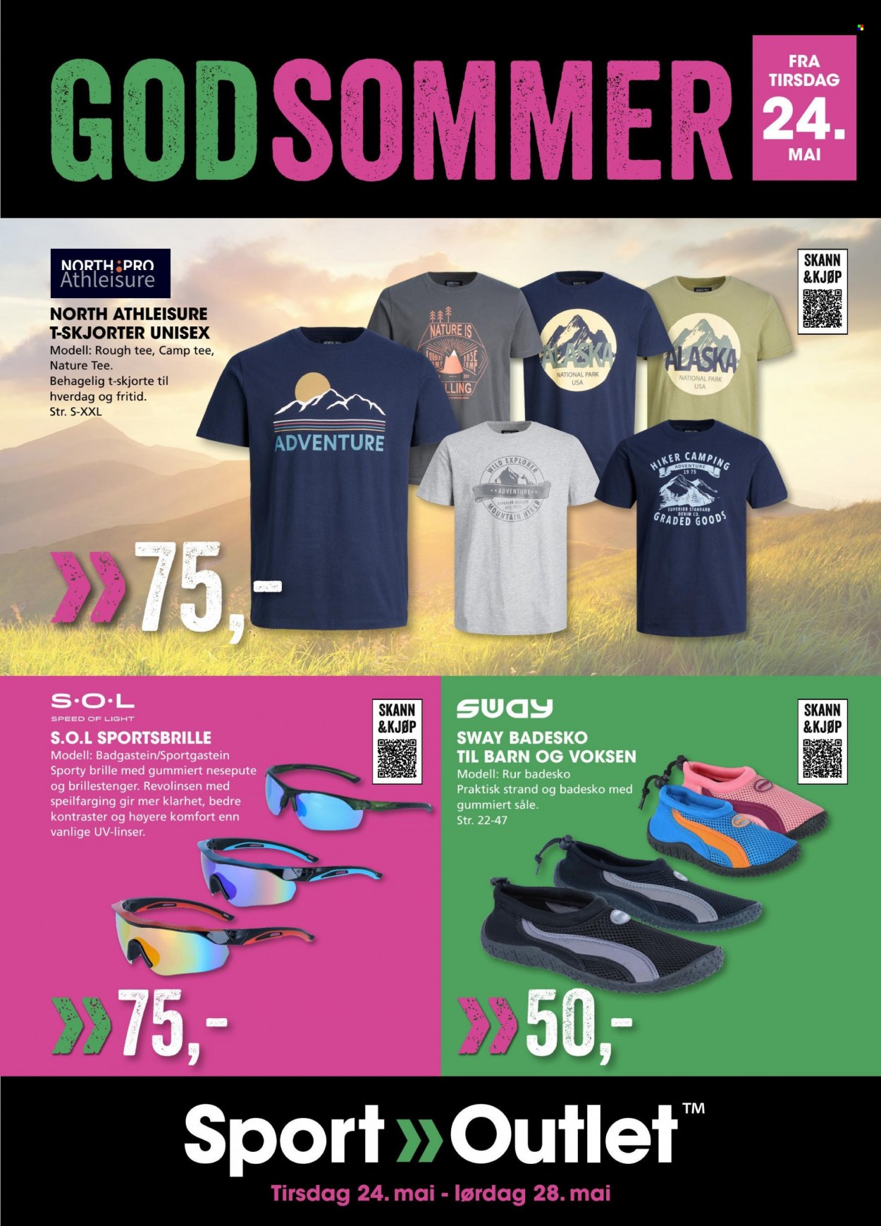 thumbnail - Kundeavis Sport Outlet - 24.5.2022 - 28.5.2022 - Produkter fra tilbudsaviser - t-skjorte, skjorte. Side 1.