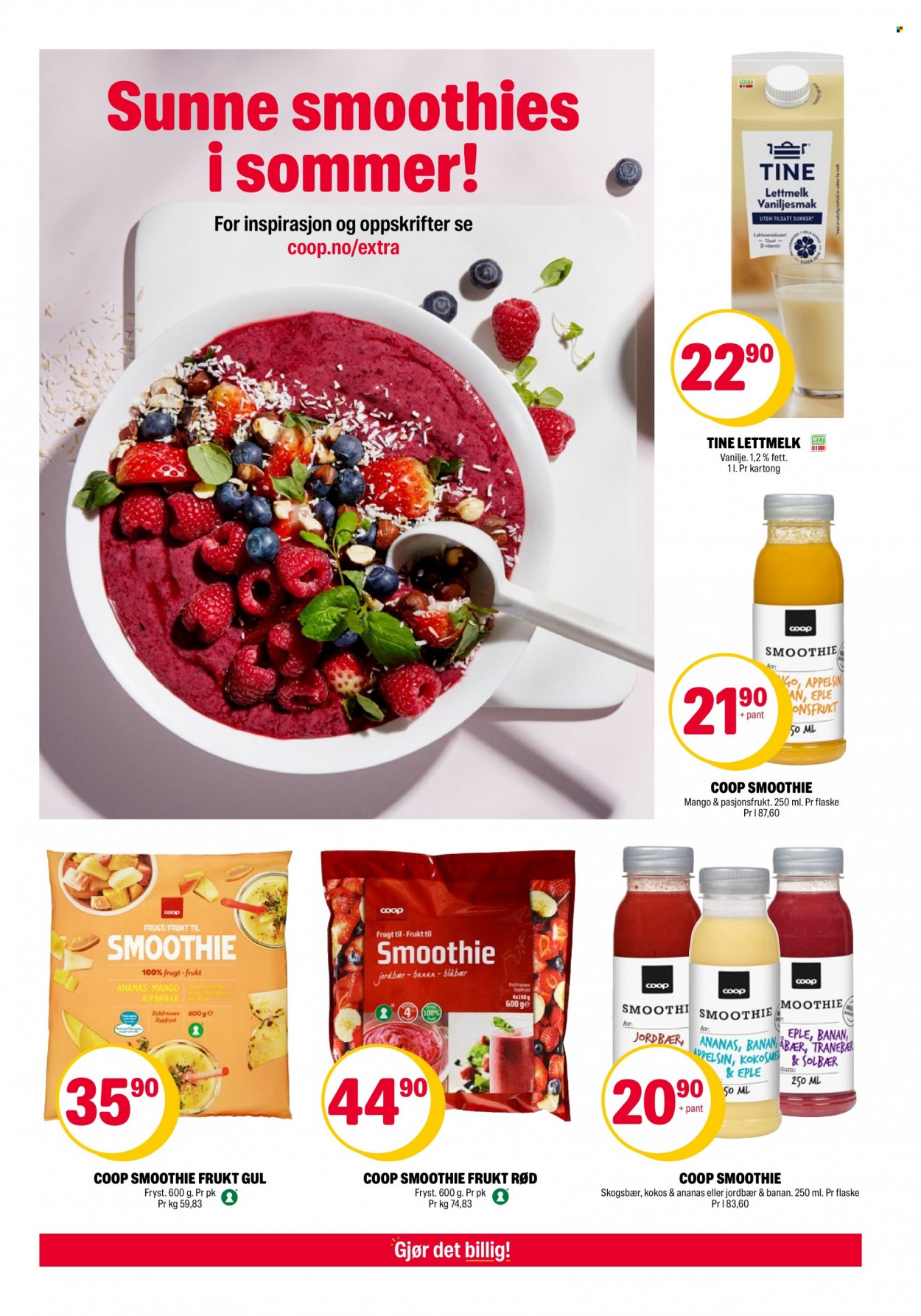 thumbnail - Kundeavis Coop Extra - 27.6.2022 - 3.7.2022 - Produkter fra tilbudsaviser - jordbær, lettmelk, sukker, smoothie. Side 9.