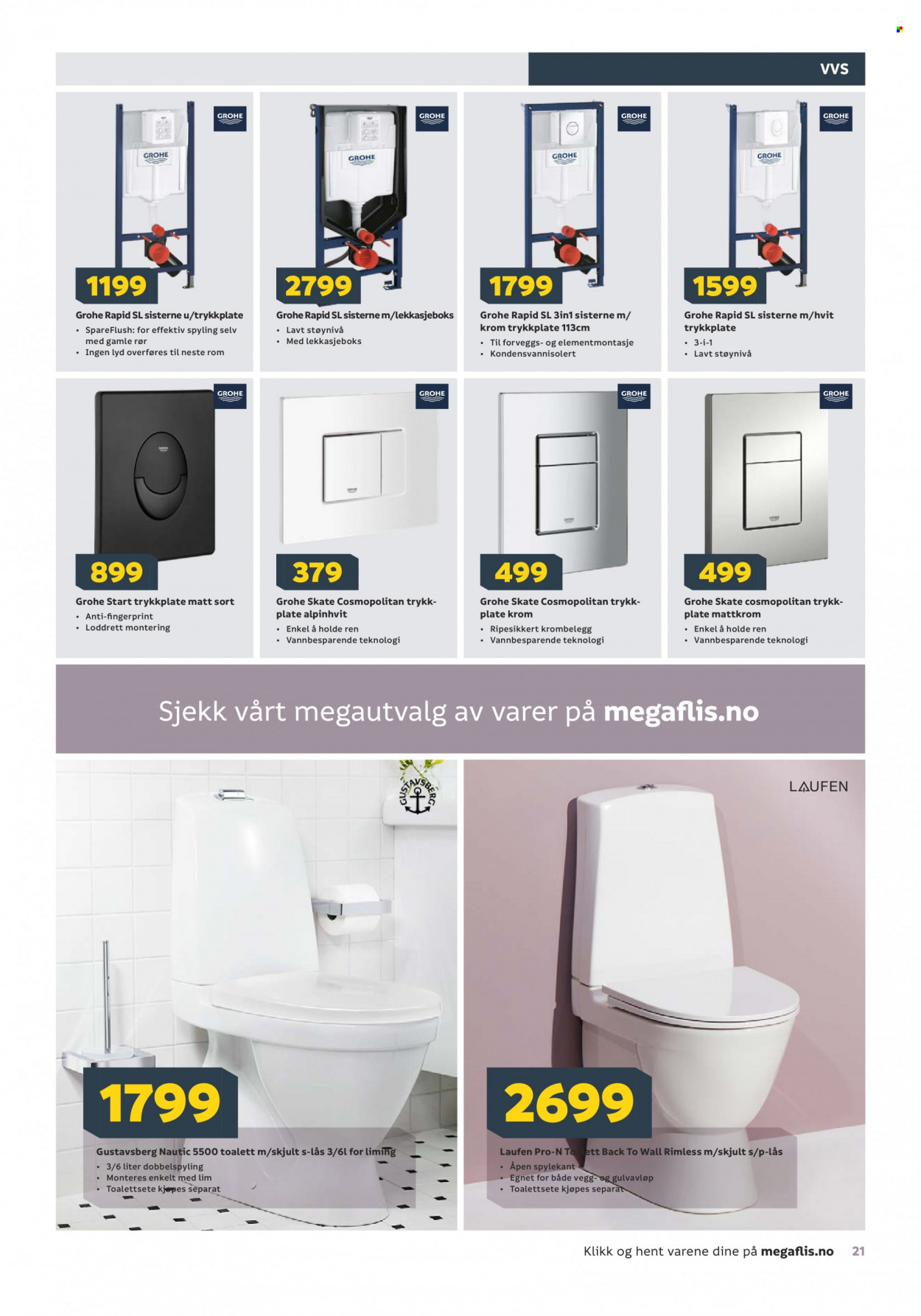 thumbnail - Kundeavis MegaFlis - 30.6.2022 - 16.7.2022 - Produkter fra tilbudsaviser - Grohe, Laufen, toalettsete. Side 21.