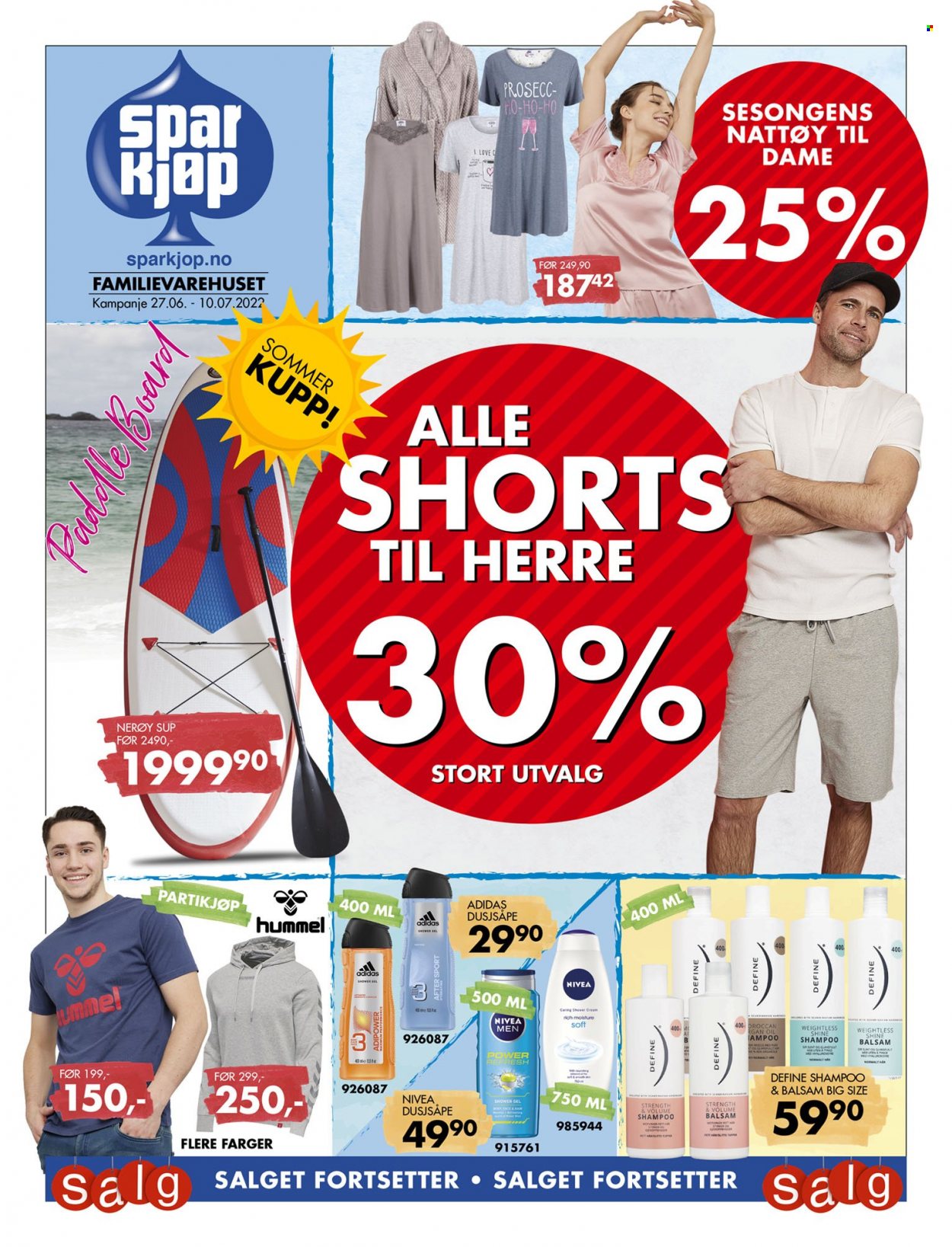 thumbnail - Kundeavis Sparkjøp - 27.6.2022 - 10.7.2022 - Produkter fra tilbudsaviser - Adidas, Nivea, Define, dusjsåpe, shampoo, shorts. Side 1.