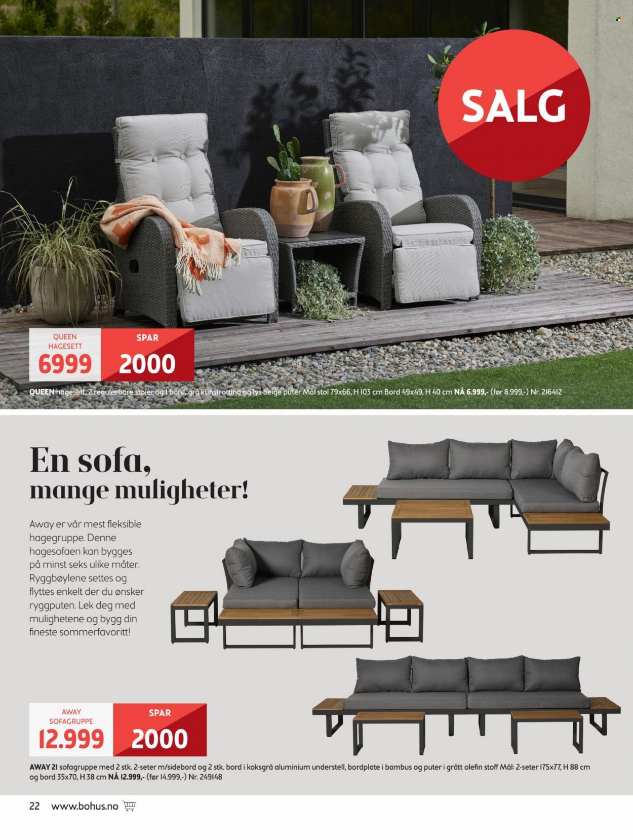 thumbnail - Kundeavis Bohus - 23.5.2022 - 12.7.2022 - Produkter fra tilbudsaviser - pute, bord, stol, sofa. Side 22.