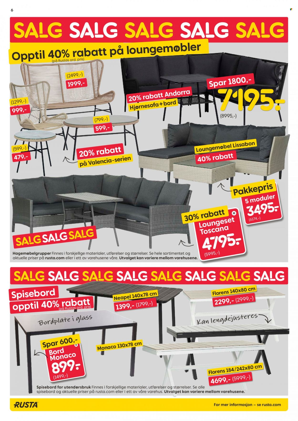 thumbnail - Kundeavis Rusta - 29.6.2022 - 5.7.2022 - Produkter fra tilbudsaviser - bord, spisebord, sofa. Side 6.
