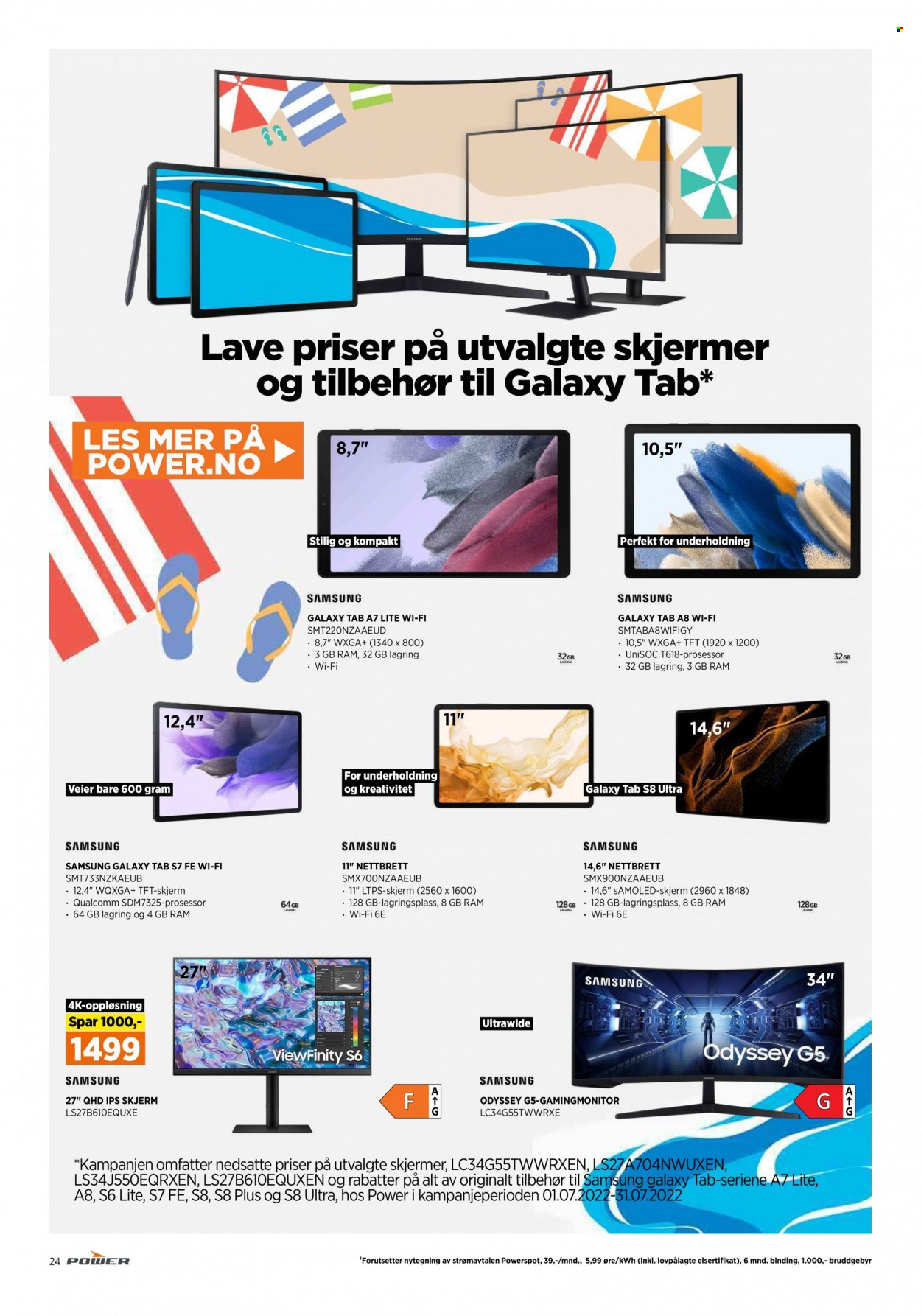 thumbnail - Kundeavis Power - 2.7.2022 - 9.7.2022 - Produkter fra tilbudsaviser - Samsung Galaxy, Samsung, nettbrett, Samsung Galaxy Tab, skjerm. Side 24.