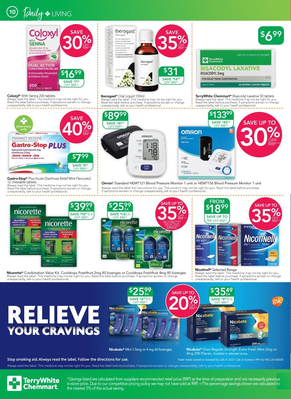 thumbnail - TerryWhite Chemmart Catalogue - 21 Jan 2021 - 9 Feb 2021 - Sales products - Nicorette, laxative, Omron. Page 10.