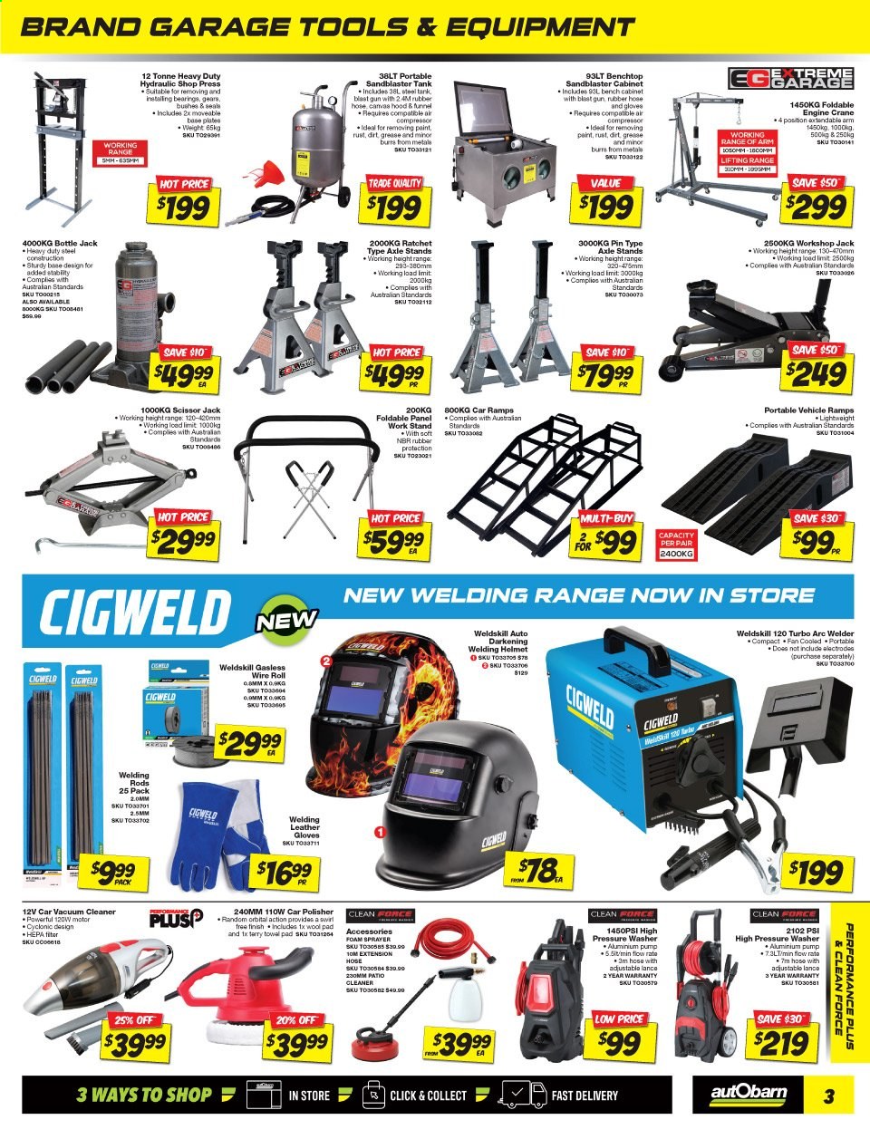 thumbnail - Autobarn Catalogue - 25 Jan 2021 - 14 Feb 2021 - Sales products - scissor jack, car ramps, cleaner, air compressor, vehicle, pump. Page 3.