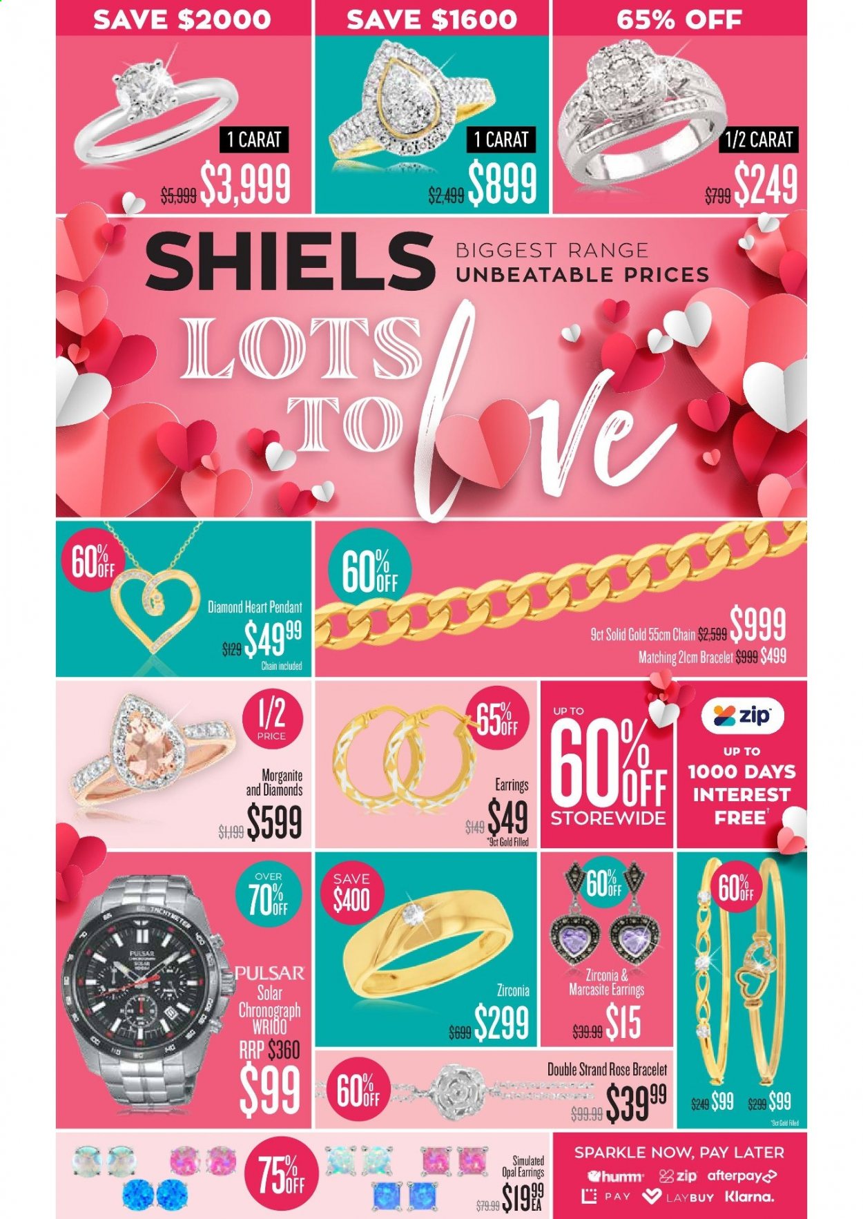 thumbnail - Shiels Catalogue - 25 Jan 2021 - 28 Feb 2021 - Sales products - bracelet, chronograph, pendant, earrings. Page 1.