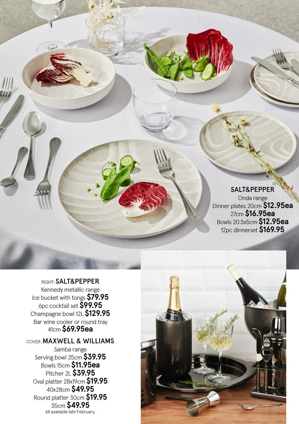 thumbnail - Myer Catalogue - Sales products - dinnerware set, tray, pitcher, plate, dinner plate, serving bowl, bowl, wine cooler. Page 2.