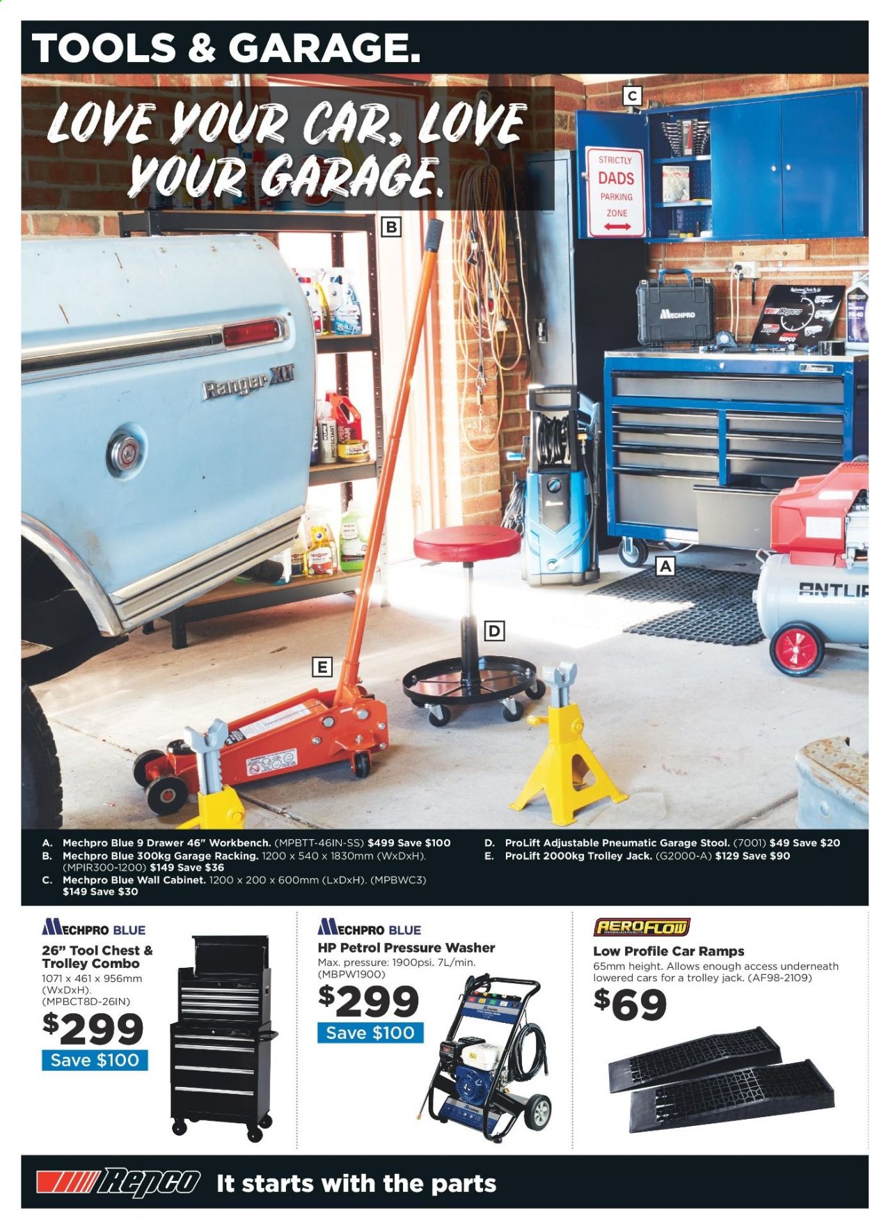 thumbnail - Repco Catalogue - 10 Feb 2021 - 23 Feb 2021 - Sales products - tool chest, pressure washer, Mechpro Blue, trolley combo, car ramps, trolley. Page 4.