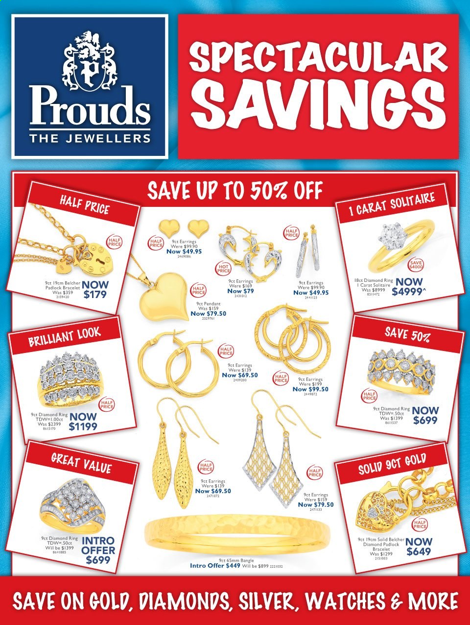 thumbnail - Prouds The Jewellers Catalogue - 15 Feb 2021 - 15 Mar 2021 - Sales products - bracelet, watch, pendant, diamond ring, earrings. Page 1.