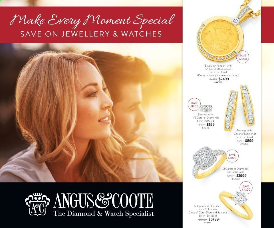 thumbnail - Angus & Coote Catalogue - 15 Mar 2021 - 11 Apr 2021 - Sales products - watch, earrings. Page 1.