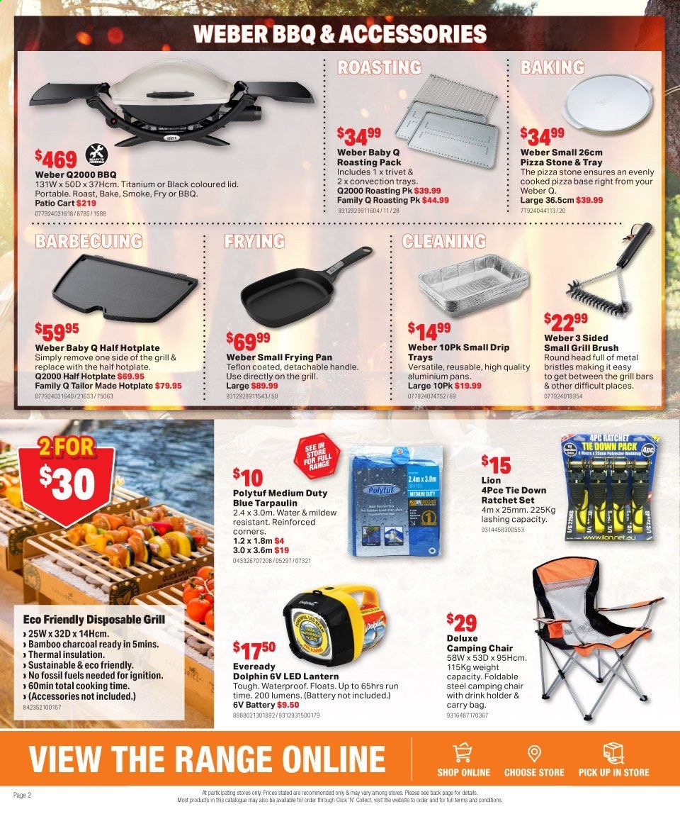 thumbnail - Mitre 10 Catalogue - 24 Mar 2021 - 11 Apr 2021 - Sales products - brush, lid, tray, pan, battery, Eveready, lantern, charcoal, holder, grill, Weber. Page 3.
