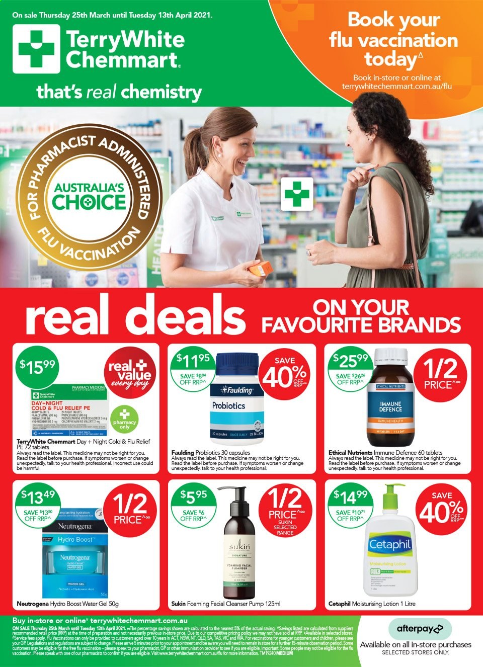 thumbnail - TerryWhite Chemmart Catalogue - 25 Mar 2021 - 13 Apr 2021 - Sales products - cleanser, Neutrogena, Sukin, body lotion, Cold & Flu, probiotics. Page 1.