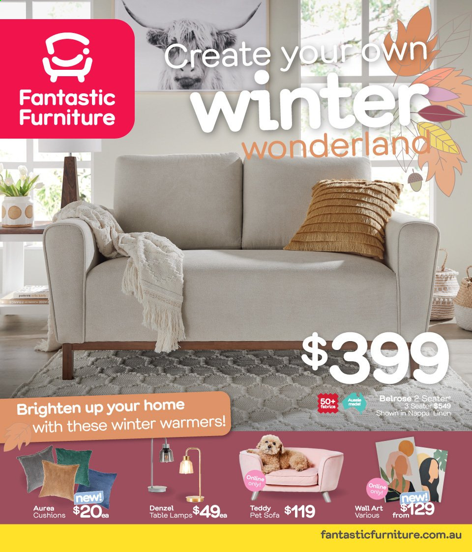 thumbnail - Fantastic Furniture Catalogue - 6 Mar 2021 - 30 May 2021 - Sales products - table, sofa, cushion. Page 1.