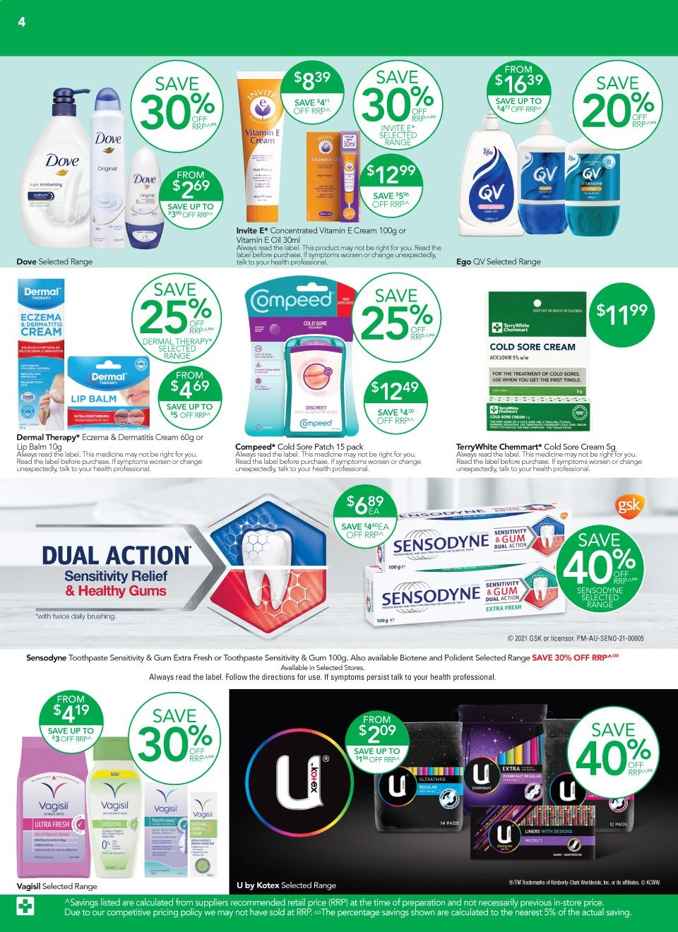 thumbnail - TerryWhite Chemmart Catalogue - 15 Apr 2021 - 4 May 2021 - Sales products - Dove, Biotene, toothpaste, Sensodyne, Polident, Kotex, lip balm. Page 4.