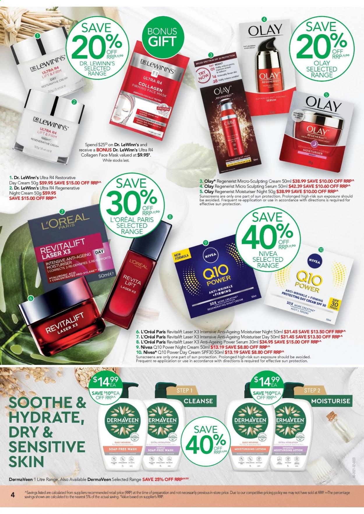 thumbnail - TerryWhite Chemmart Catalogue - 6 May 2021 - 25 May 2021 - Sales products - Nivea, soap, day cream, L’Oréal, serum, night cream, Olay, face mask, Revitalift Laser, body lotion. Page 4.