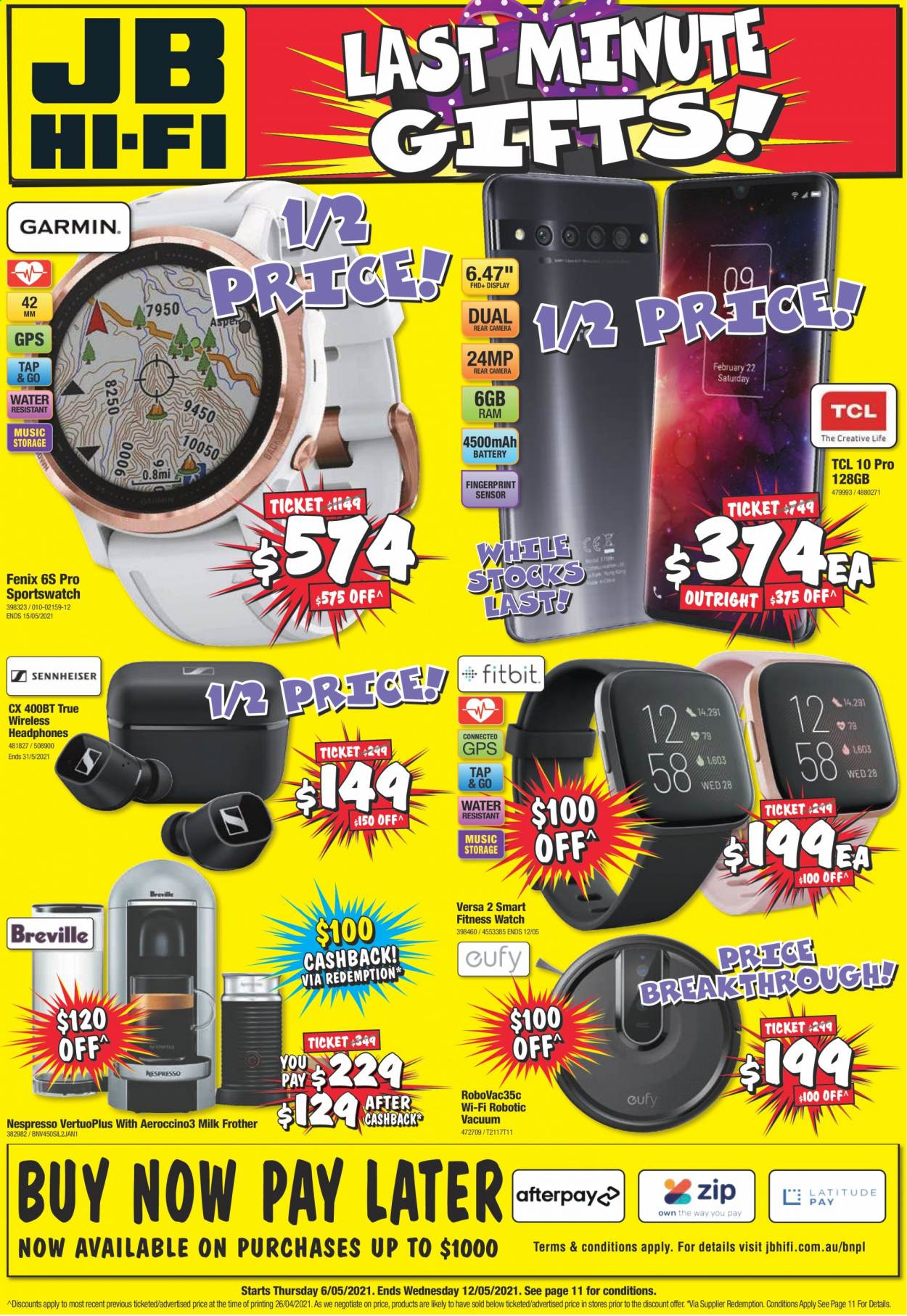 thumbnail - JB Hi-Fi Catalogue - 6 May 2021 - 12 May 2021 - Sales products - TCL, fitness smart watch, camera, headphones, wireless headphones. Page 1.