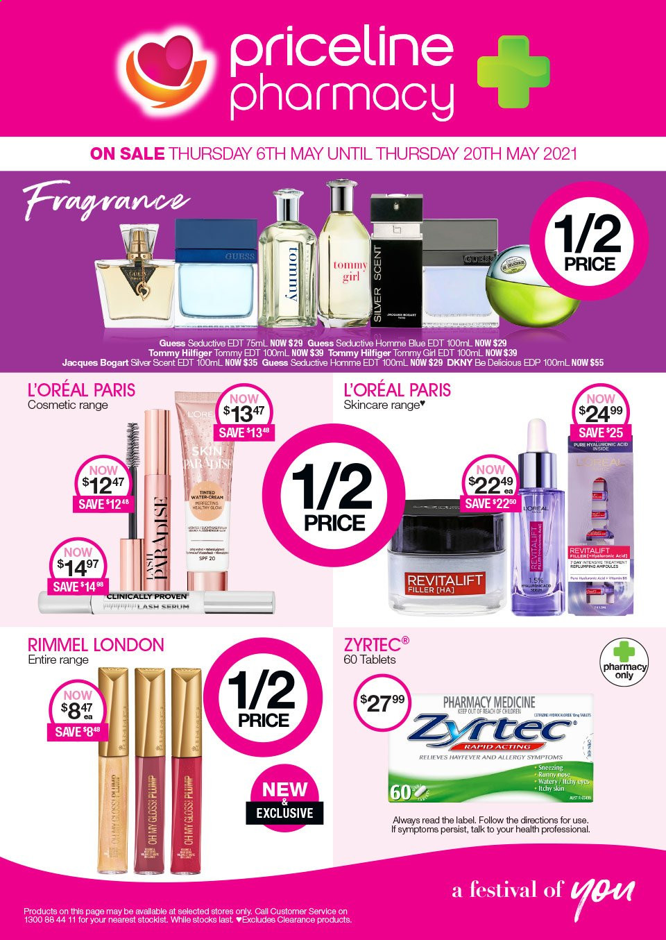 thumbnail - Priceline Pharmacy Catalogue - 6 May 2021 - 20 May 2021 - Sales products - L’Oréal, DKNY, eau de parfum, eau de toilette, fragrance, Guess, Rimmel, Zyrtec. Page 1.