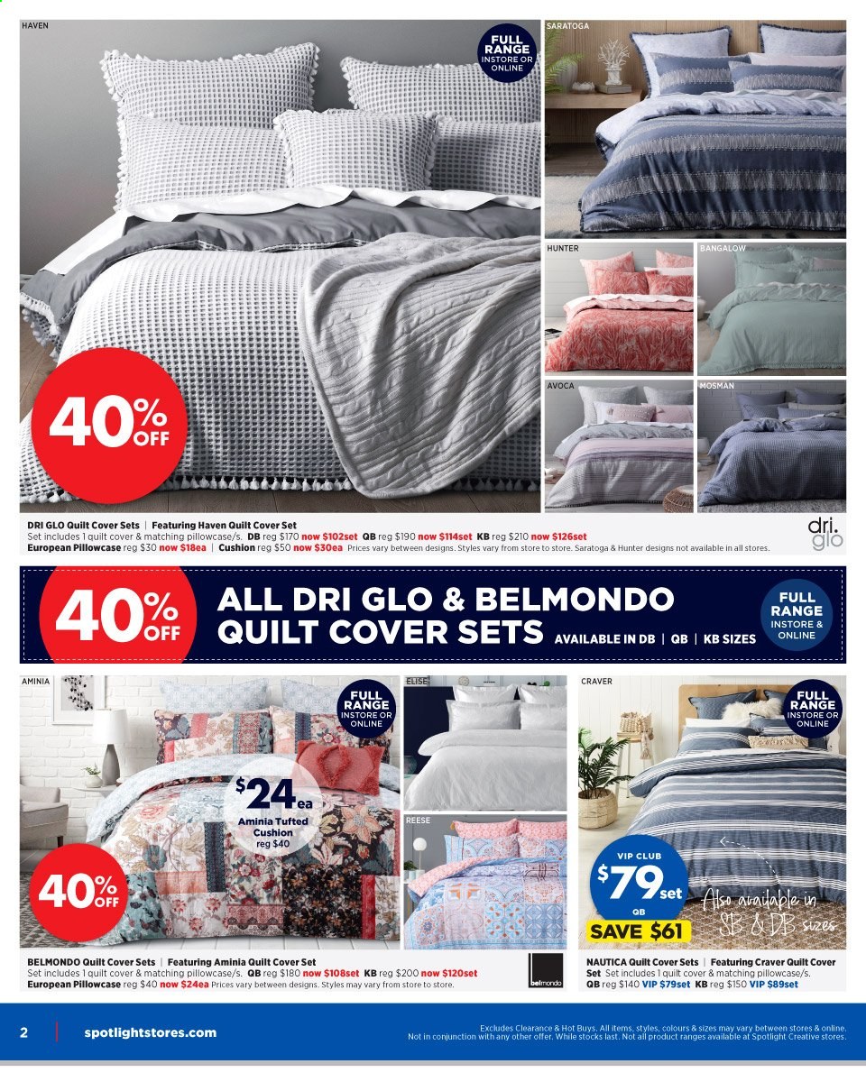 thumbnail - Spotlight Catalogue - 12 May 2021 - 30 May 2021 - Sales products - cushion, pillowcase, quilt, quilt cover set. Page 2.