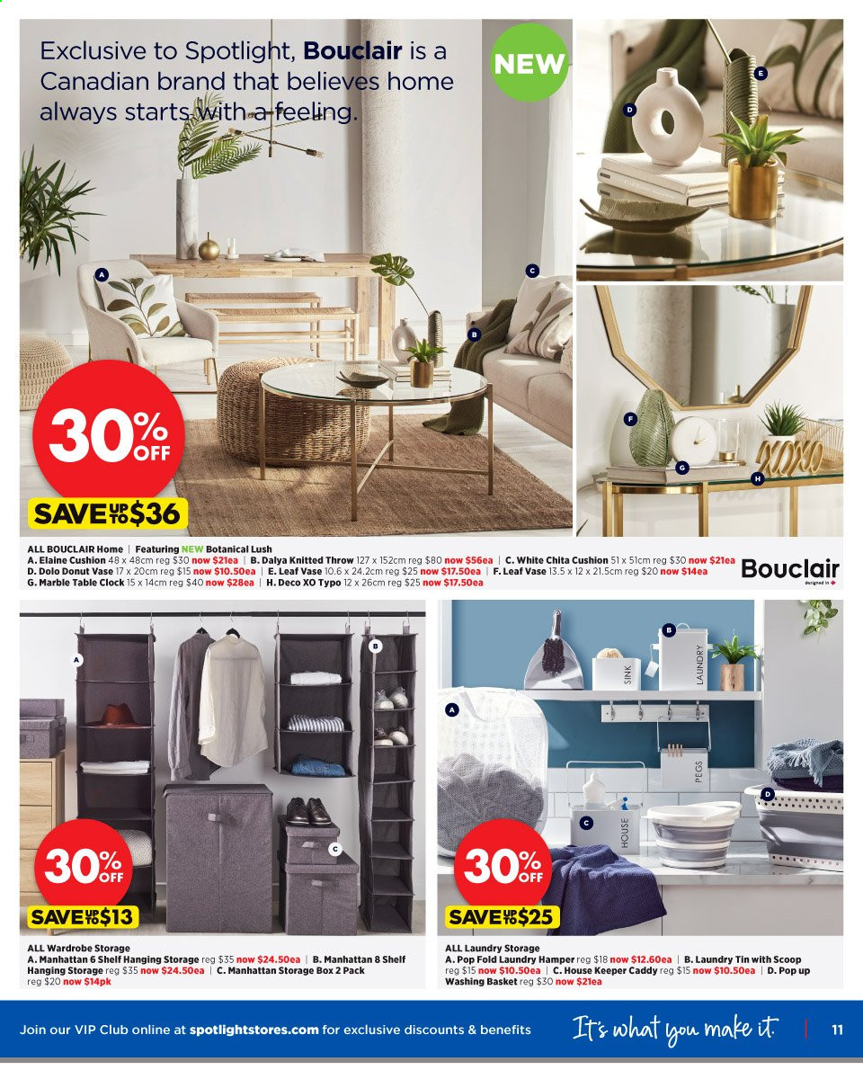 thumbnail - Spotlight Catalogue - 12 May 2021 - 30 May 2021 - Sales products - basket, clock, laundry hamper, storage box, cushion, vase. Page 11.
