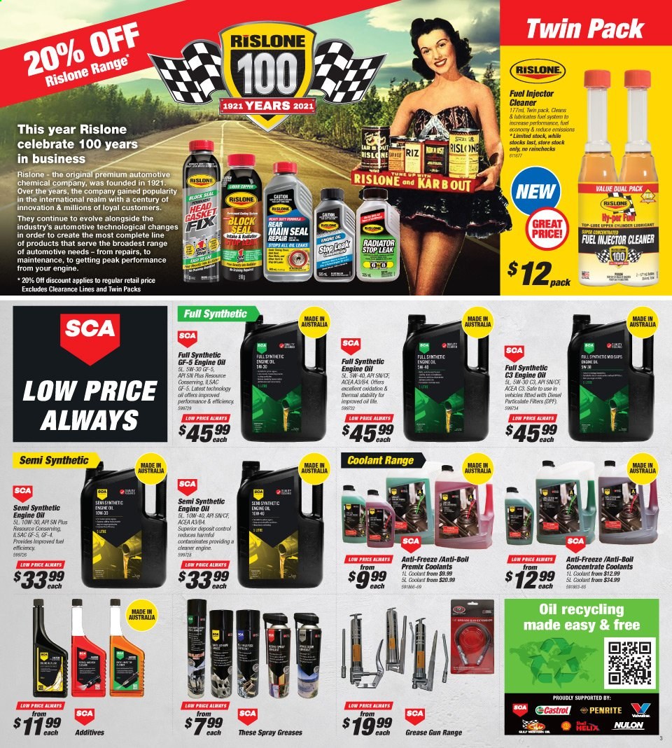 thumbnail - Supercheap Auto Catalogue - 20 May 2021 - 30 May 2021 - Sales products - cleaner, lubricant, injector cleaner, Nulon, Penrite, motor oil, Castrol, gun. Page 3.