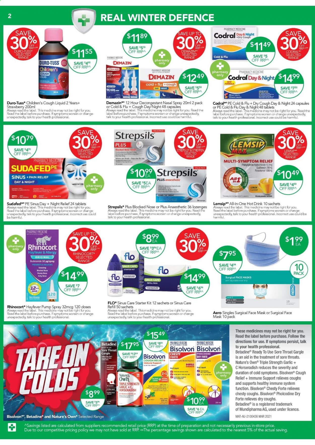 thumbnail - TerryWhite Chemmart Catalogue - 27 May 2021 - 15 Jun 2021 - Sales products - Crest, face mask, pain relief, Cold & Flu, Sudafed, horseradish, Betadine, Nature's Own, Strepsils, nasal spray, Codral. Page 2.