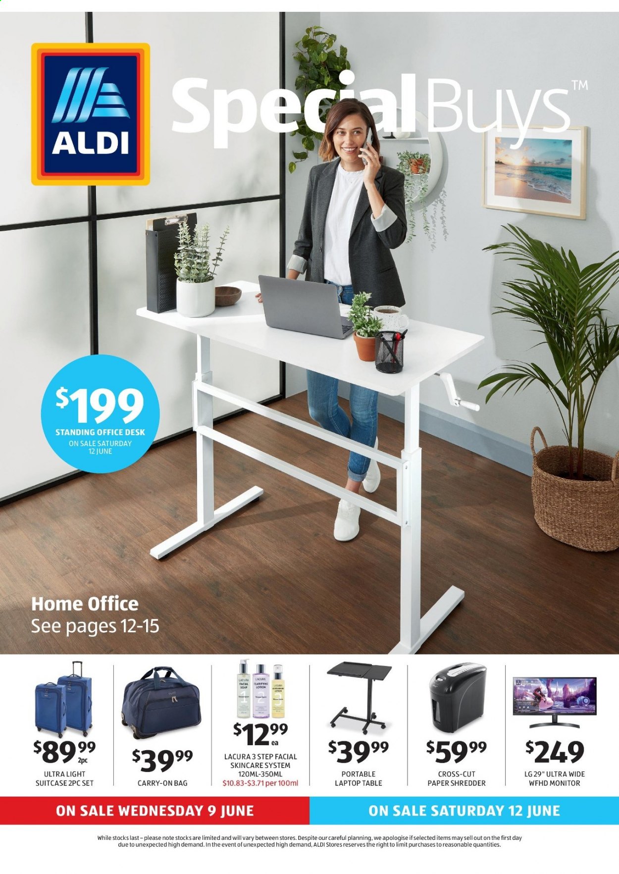 thumbnail - ALDI Catalogue - 9 Jun 2021 - 15 Jun 2021 - Sales products - soap, body lotion, paper, paper shredder, LG, table, bag, shredder. Page 1.