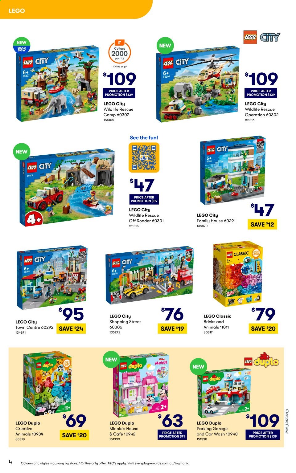 thumbnail - BIG W Catalogue - 15 Jun 2021 - 14 Jul 2021 - Sales products - Minnie Mouse, LEGO, LEGO City, LEGO Duplo, LEGO Classic, family house. Page 4.