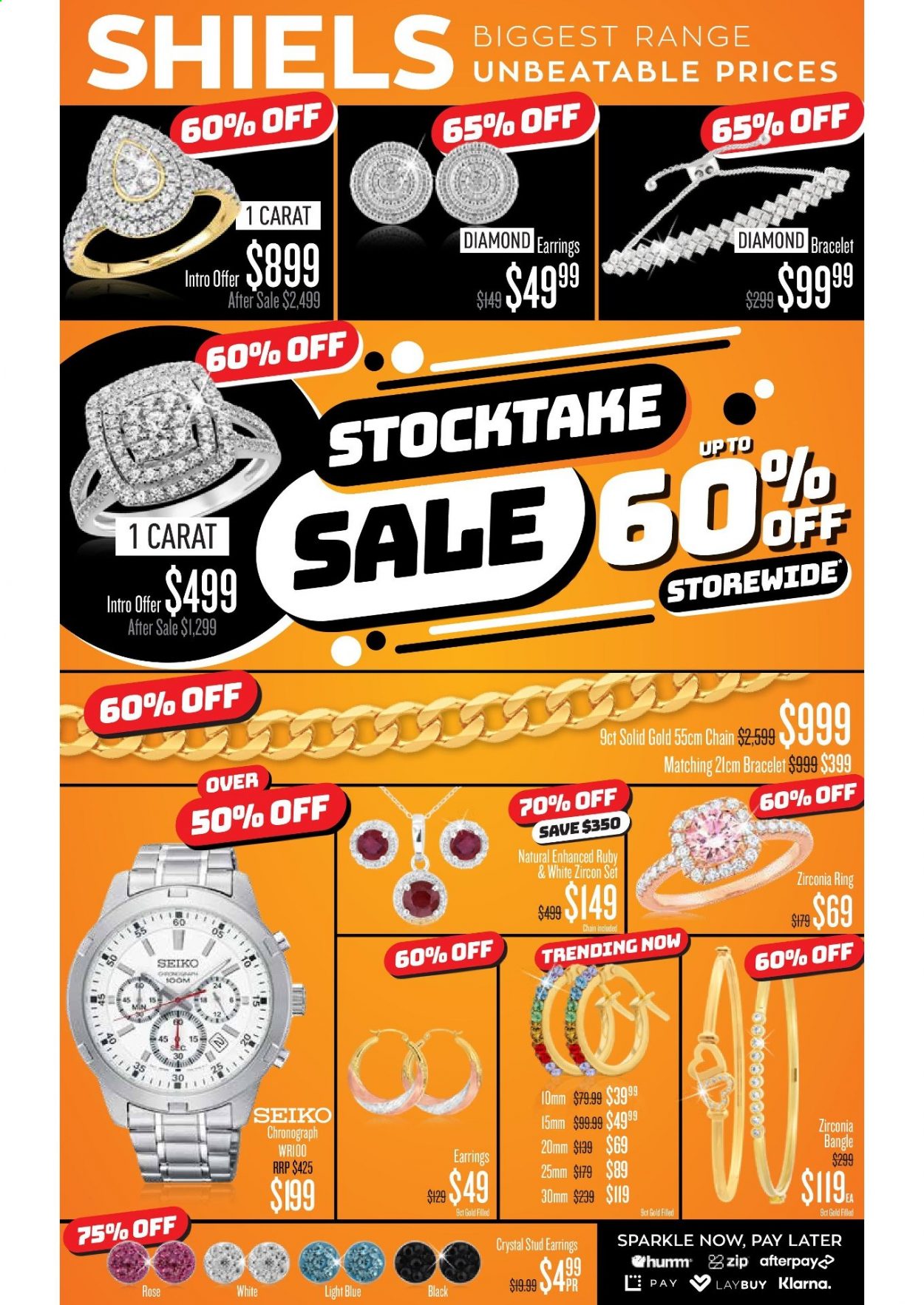 thumbnail - Shiels Catalogue - 28 Jun 2021 - 8 Aug 2021 - Sales products - bracelet, Seiko, chronograph, earrings. Page 1.