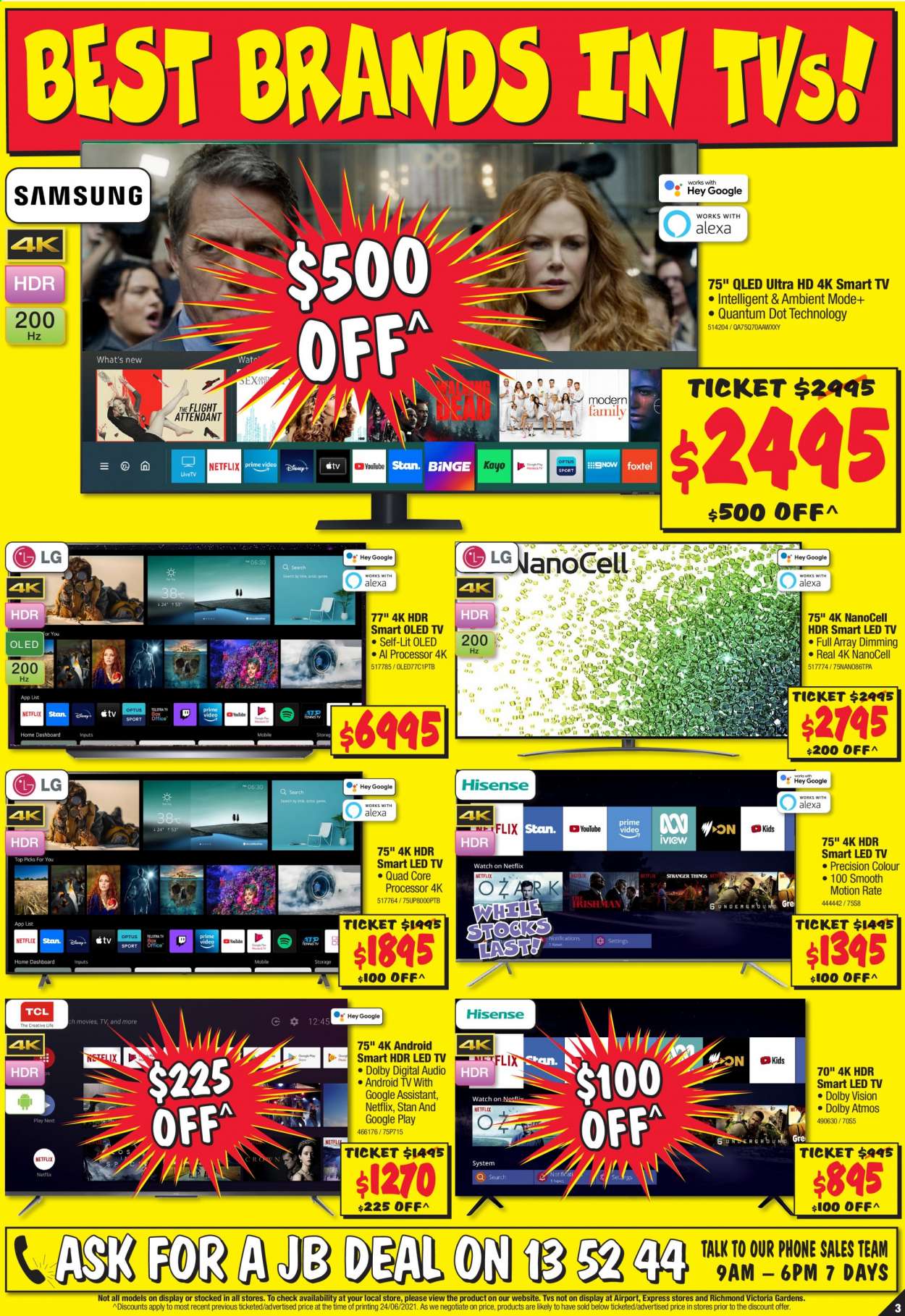 thumbnail - JB Hi-Fi Catalogue - 8 Jul 2021 - 14 Jul 2021 - Sales products - Android TV, LED TV, smart tv, UHD TV, ultra hd, TV. Page 3.