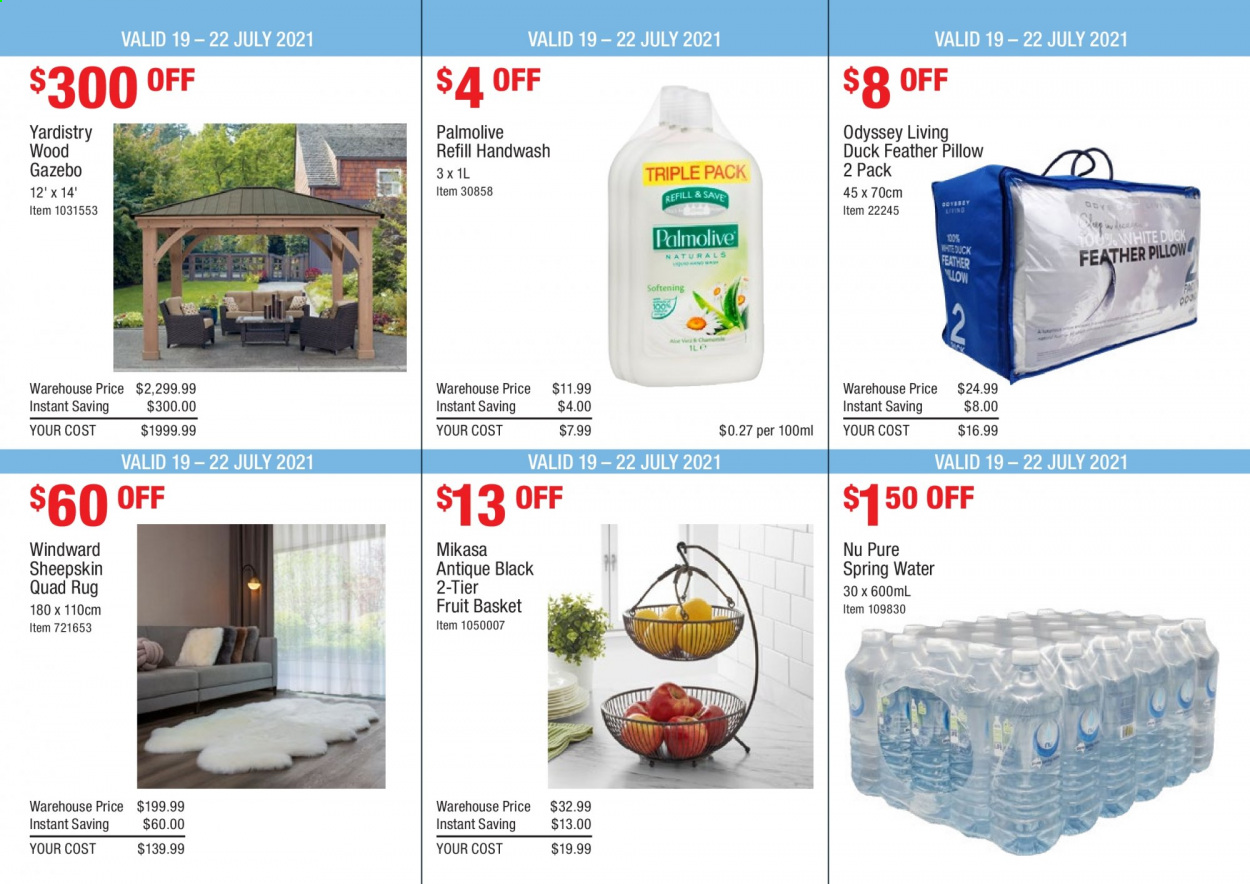 thumbnail - Costco Catalogue - 19 Jul 2021 - 22 Jul 2021 - Sales products - spring water, hand wash, Palmolive, basket, pillow, rug. Page 2.