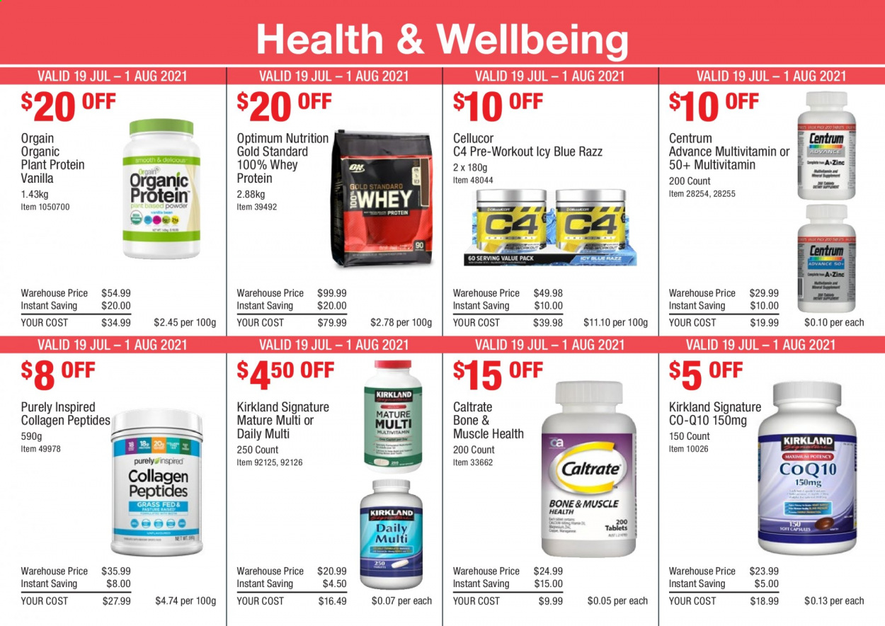 thumbnail - Costco Catalogue - 19 Jul 2021 - 1 Aug 2021 - Sales products - Optimum, multivitamin, plant protein, whey protein, Centrum. Page 2.