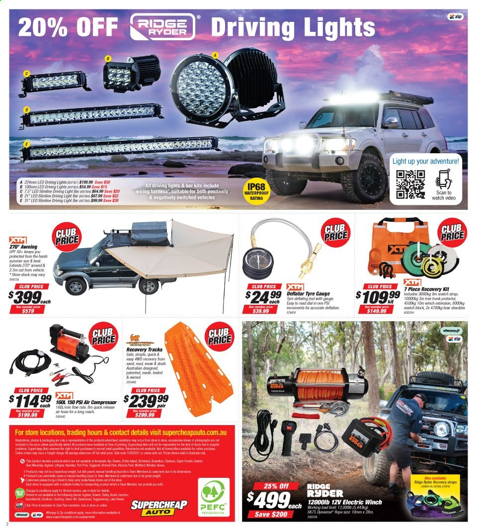 thumbnail - Supercheap Auto Catalogue - 22 Jul 2021 - 1 Aug 2021 - Sales products - air hose, winch, vehicle, air compressor, strap, driving lights, wiring harness. Page 2.