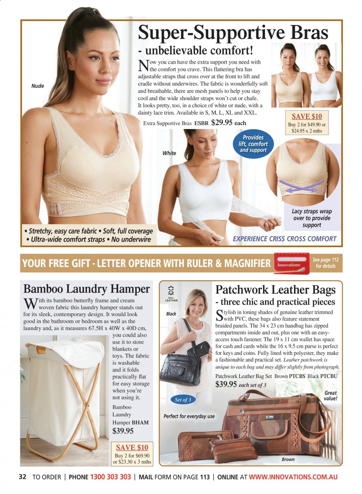 thumbnail - Innovations Catalogue - Sales products - laundry hamper, ruler, blanket, handbag, leather bag, bra. Page 32.