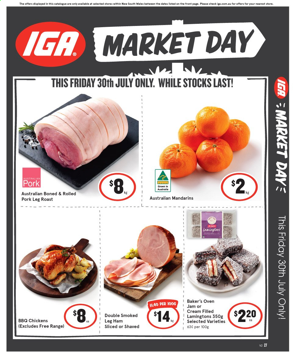thumbnail - IGA Catalogue - 30 Jul 2021 - 30 Jul 2021 - Sales products - mandarines, ham, leg ham, fruit jam, pork meat, pork leg. Page 1.
