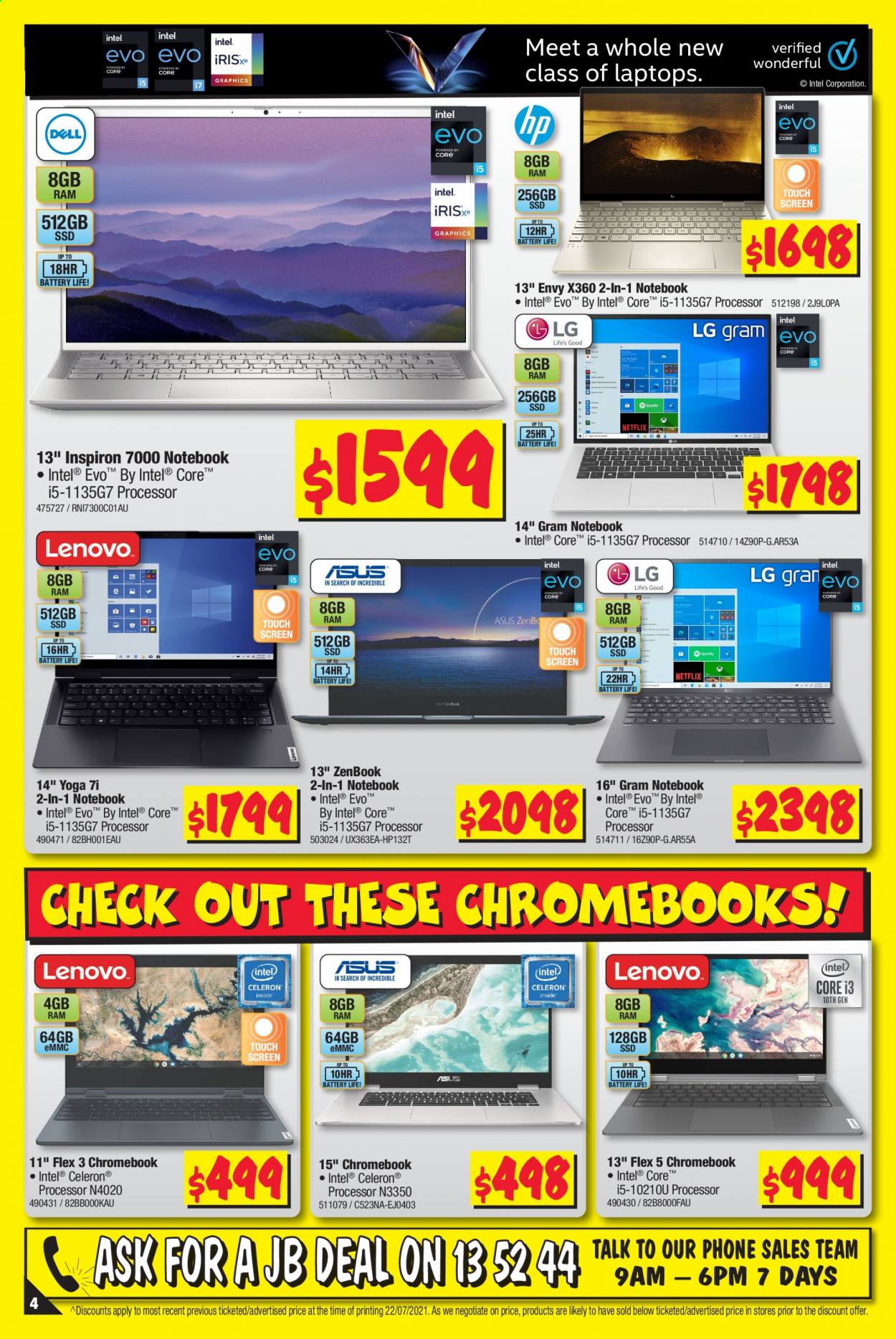 thumbnail - JB Hi-Fi Catalogue - 5 Aug 2021 - 18 Aug 2021 - Sales products - Intel, laptop, chromebook, Inspiron. Page 4.