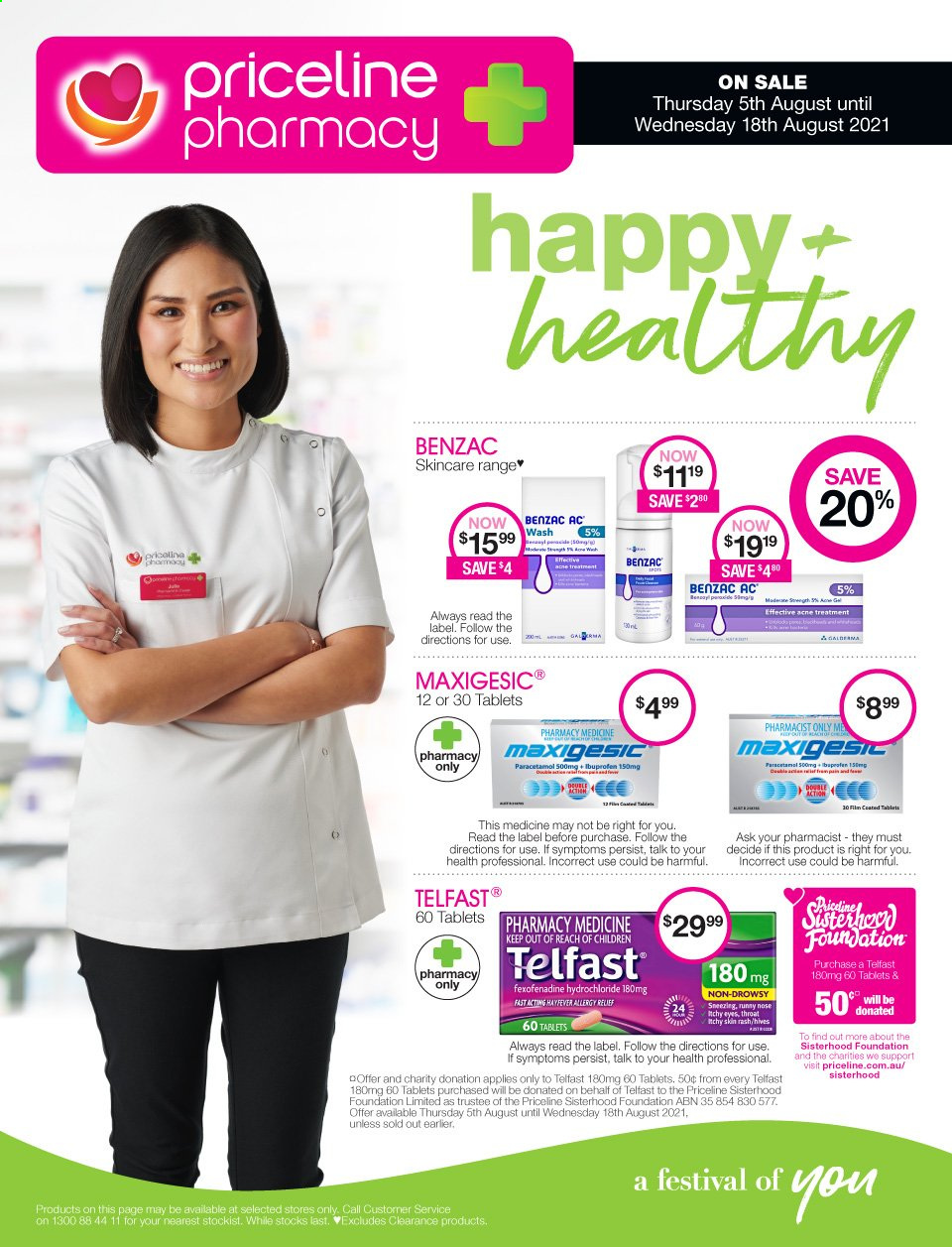 thumbnail - Priceline Pharmacy Catalogue - 5 Aug 2021 - 18 Aug 2021 - Sales products - Ibuprofen, allergy relief, Telfast. Page 1.